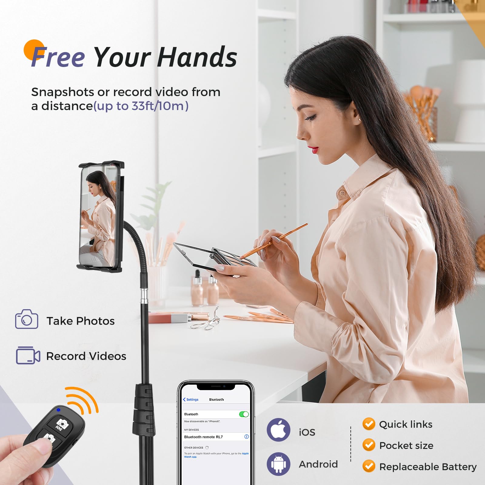 Aureday Stand Floor, 67    Height Adjustable Tripod Stand, Tablet Stand With Extendable Holder For Ipad Mini/ Air/ Pro, Kindle,