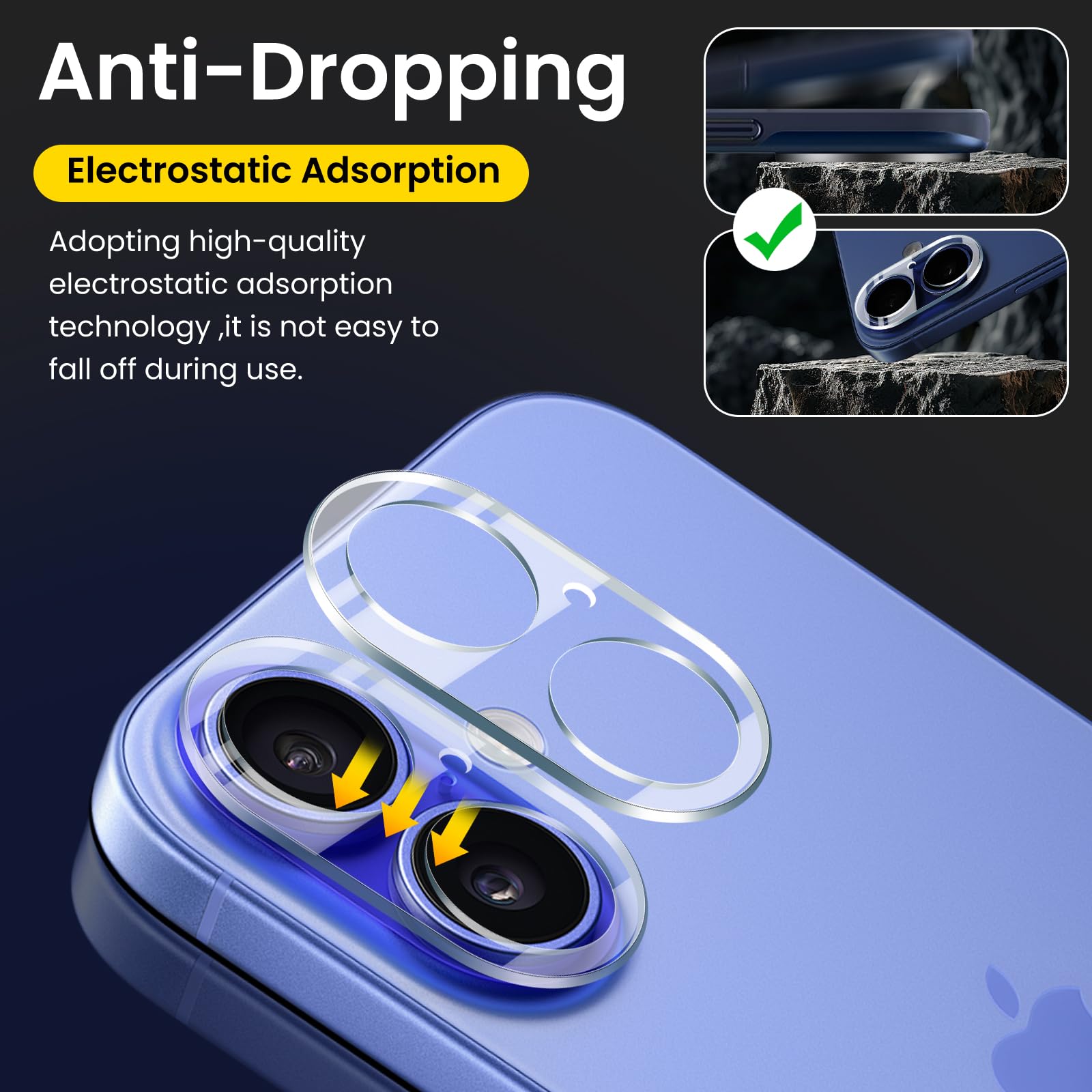 Hlija 3Pcs Rear Back Camera Lens Protector Tempered Glass For Iphone 16/16 Plus   Hd Clear Full Coverage Guard