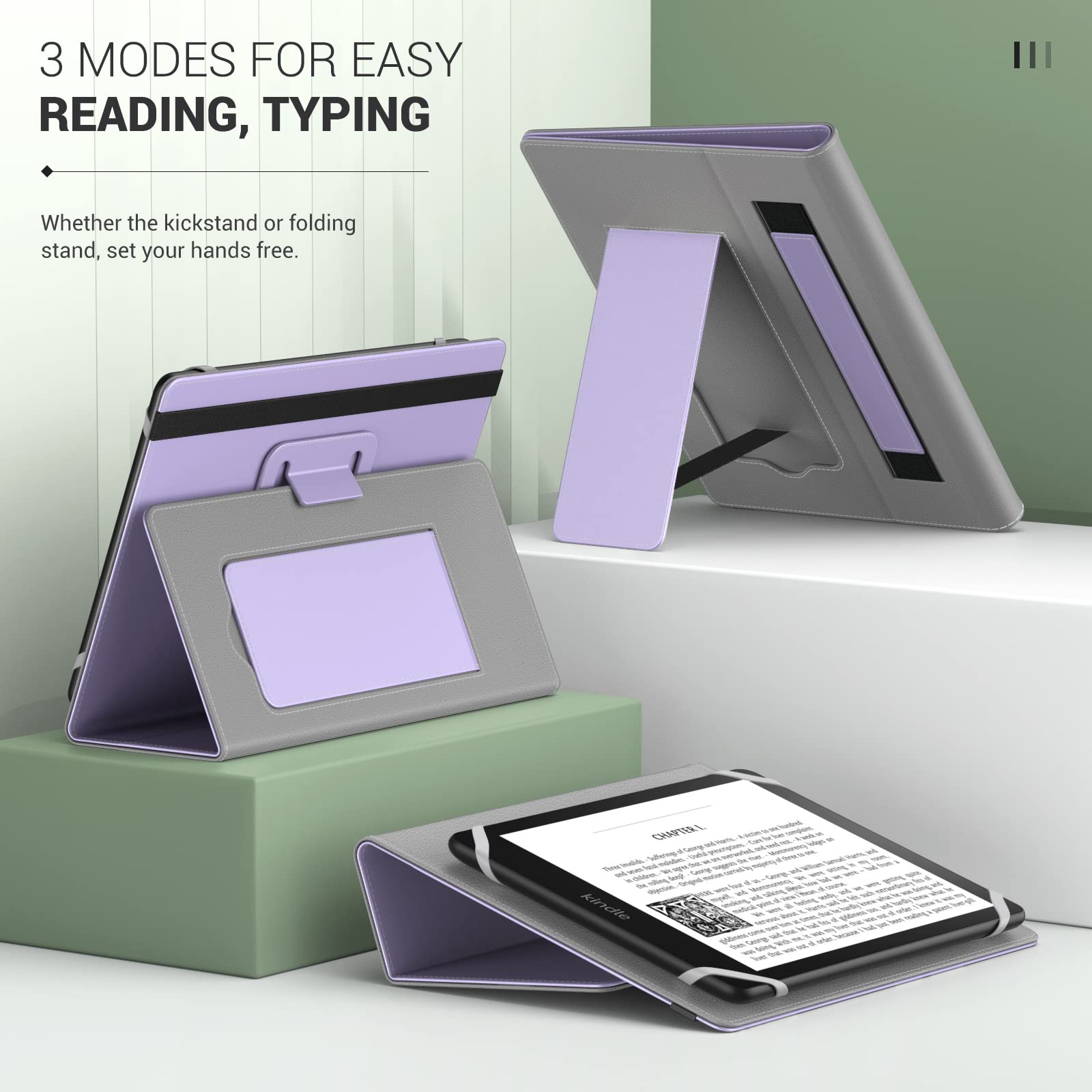 MoKo Universal Case for 6',6.8',7' eReaders Tablet, Lightweight PU Leather Case with Hand Strap and Kickstand for 6 7 Inch Kobo/Voyaga/Lenovo/Sony/Tolino E Book Tablet, Taro Purple