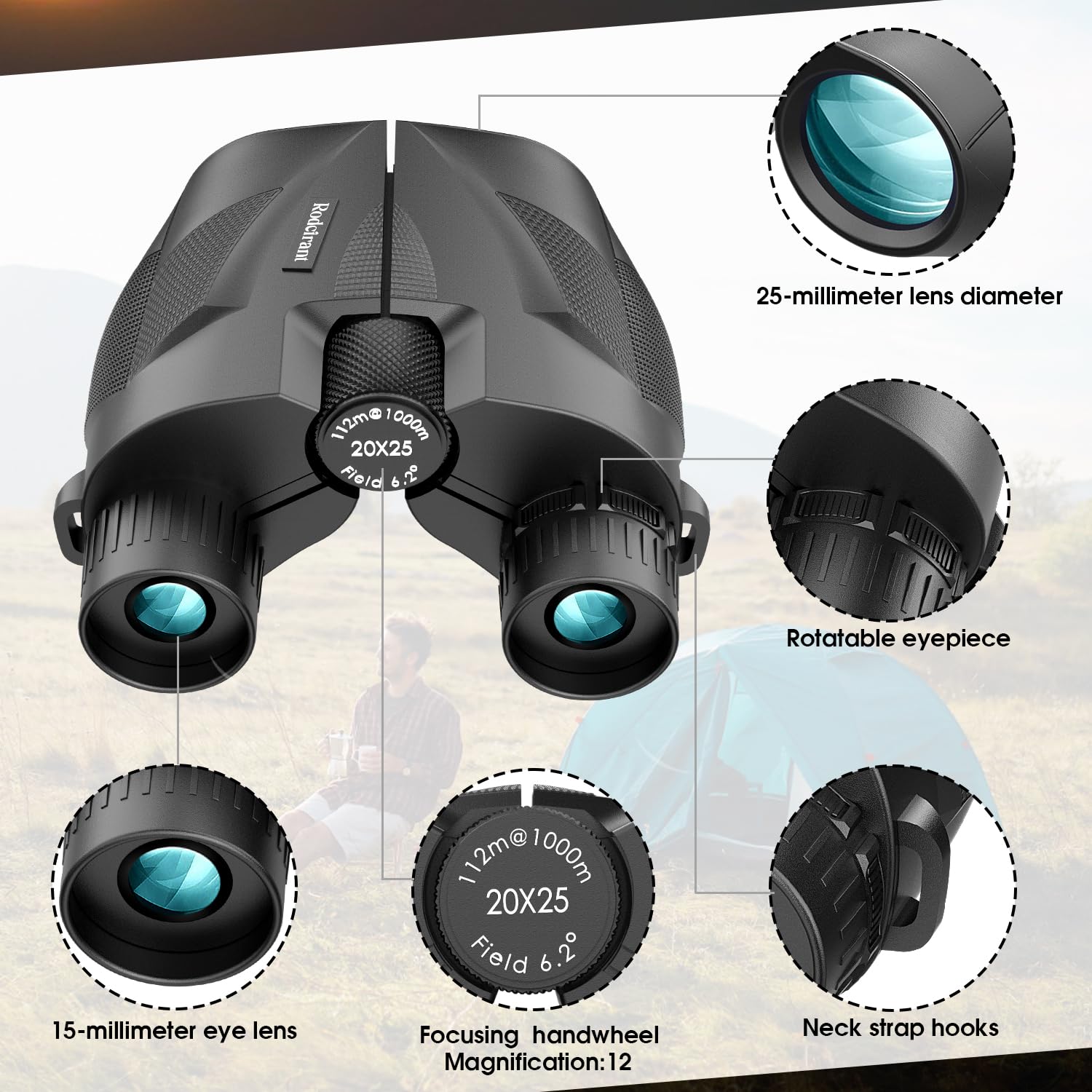 20X25 Compact Binoculars For Adults High Powered And Kids,Waterproof Binoculars For Hunters With Low Light Vision,Easy Focus Bir