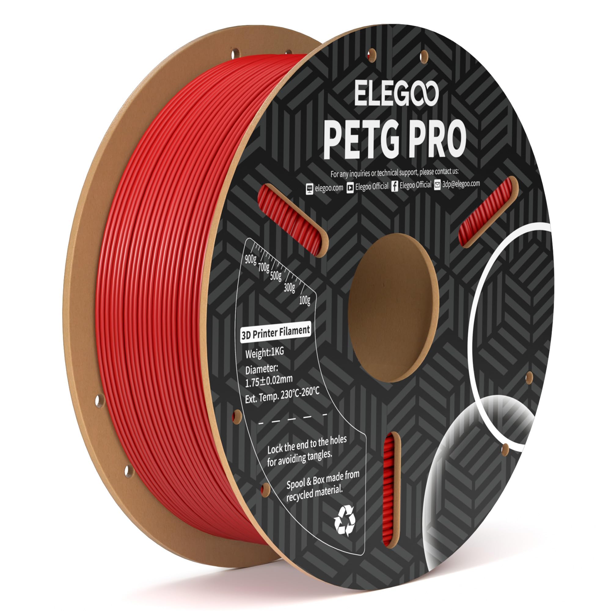 Elegoo Petg Pro Filament 1.75Mm Red 1Kg, Strong Toughness 3D Printer Filament Dimensional Accuracy +/  0.02 Mm, 1Kg Cardboard Sp