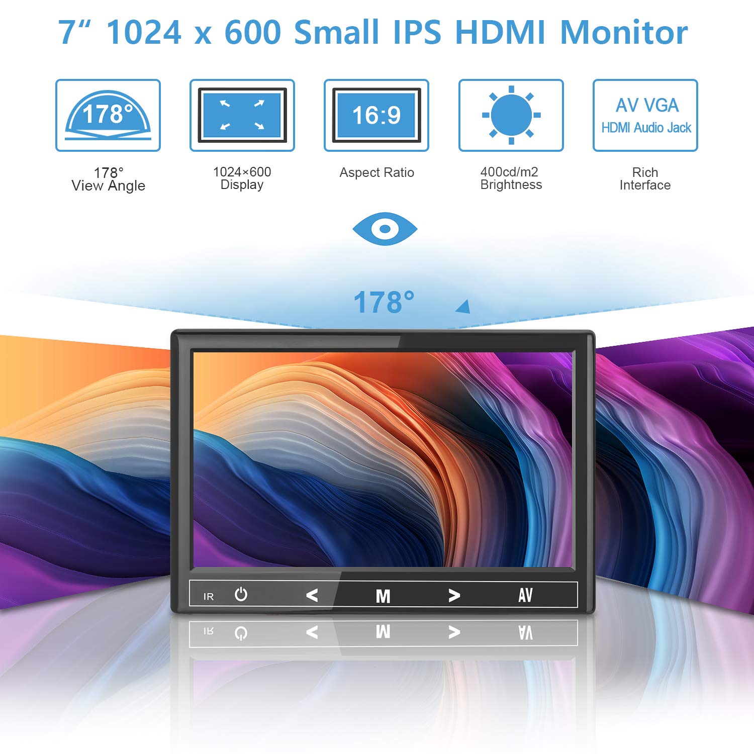 Haiway 7 Inch Mini Monitor, 1024X600 Ips Display Screen Small Hdmi Monitor Vga Monitor For Pc/Cctv/Raspberry Pi/Security Camera/