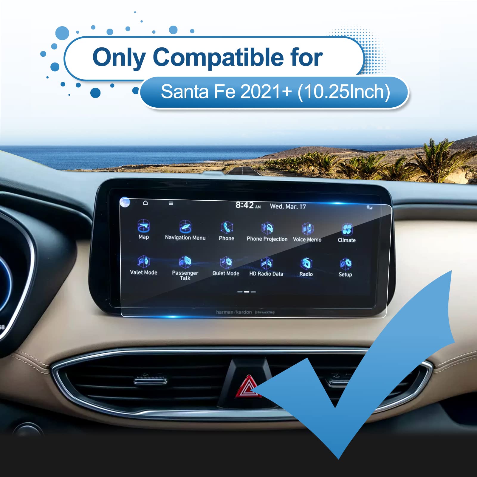 Coleya 2021 2022 2023 Santa Fe Screen Protector For Hyundai Santa Fe (Sel/Xrt/Limited/Calligraphy) 10.25 Inch Touch Screen, 9H H