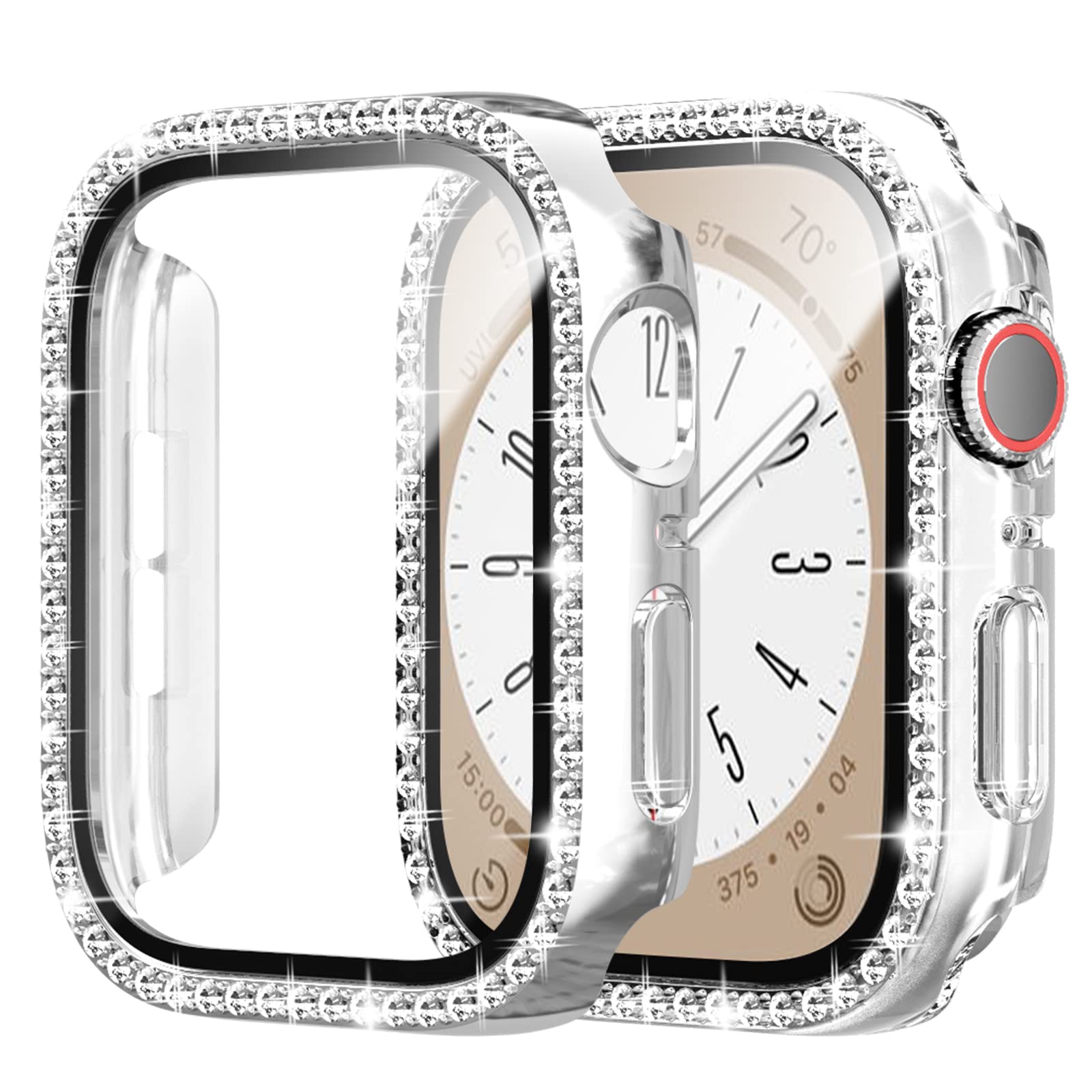 Cuteey 2 Pack Bling Case With Tempered Glass Screen Protector For Apple Watch Series 9 8 & Series 7 45Mm, All Round Full Protect