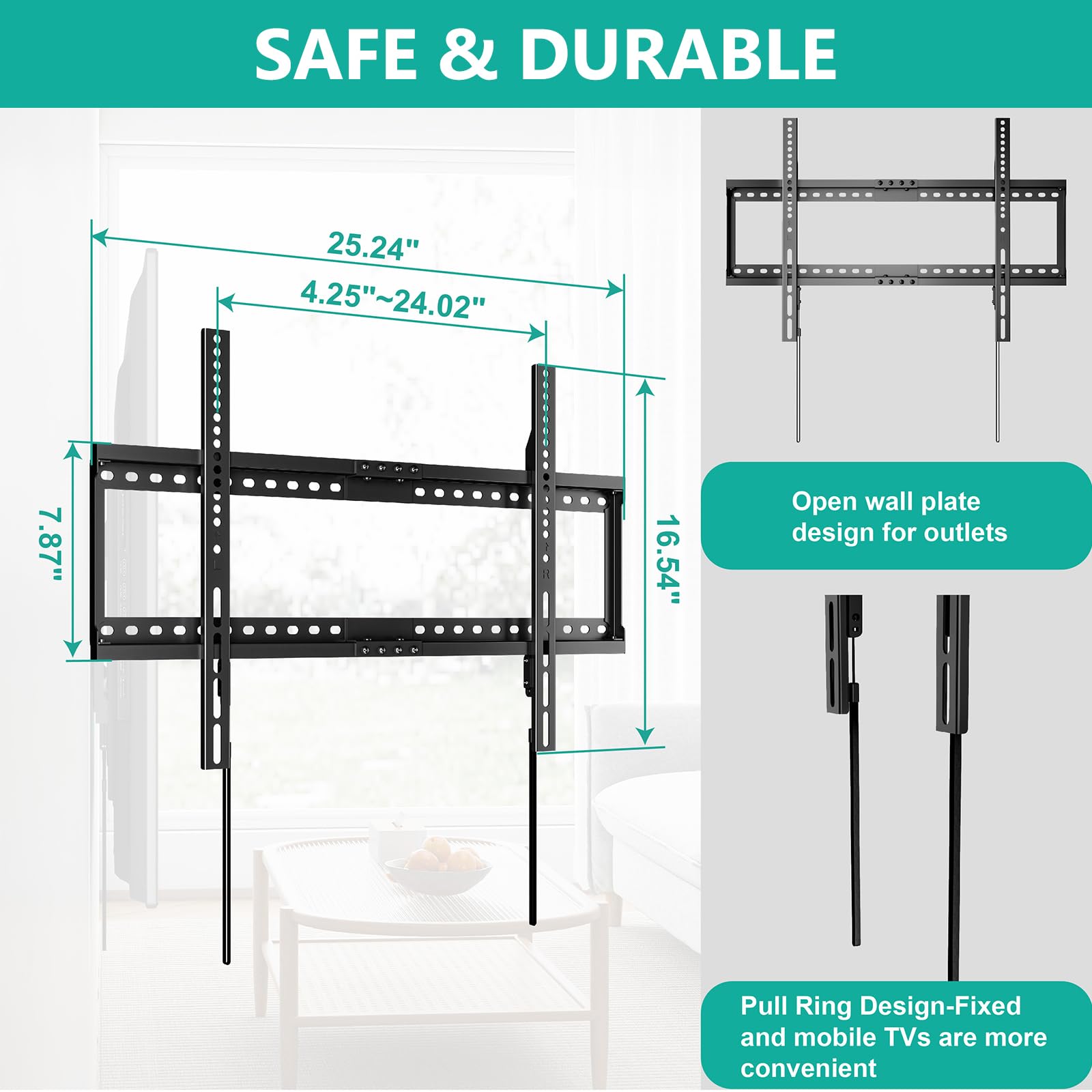 WALI TV Wall Mount Bracket for 37 90 Inch Flat Curved TVs up to 165 lbs, Low Profile Wall Mount Holds Your TV 1.1 Inch from The Wall, Mounting Holes up to 600x400mm (TTM 2), Black