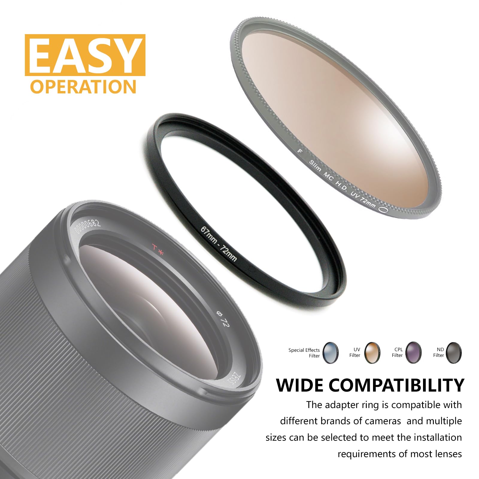 GZNLY 95mm to 86mm Step Up Ring Lens Filter Adapter NLY001 Black Metal