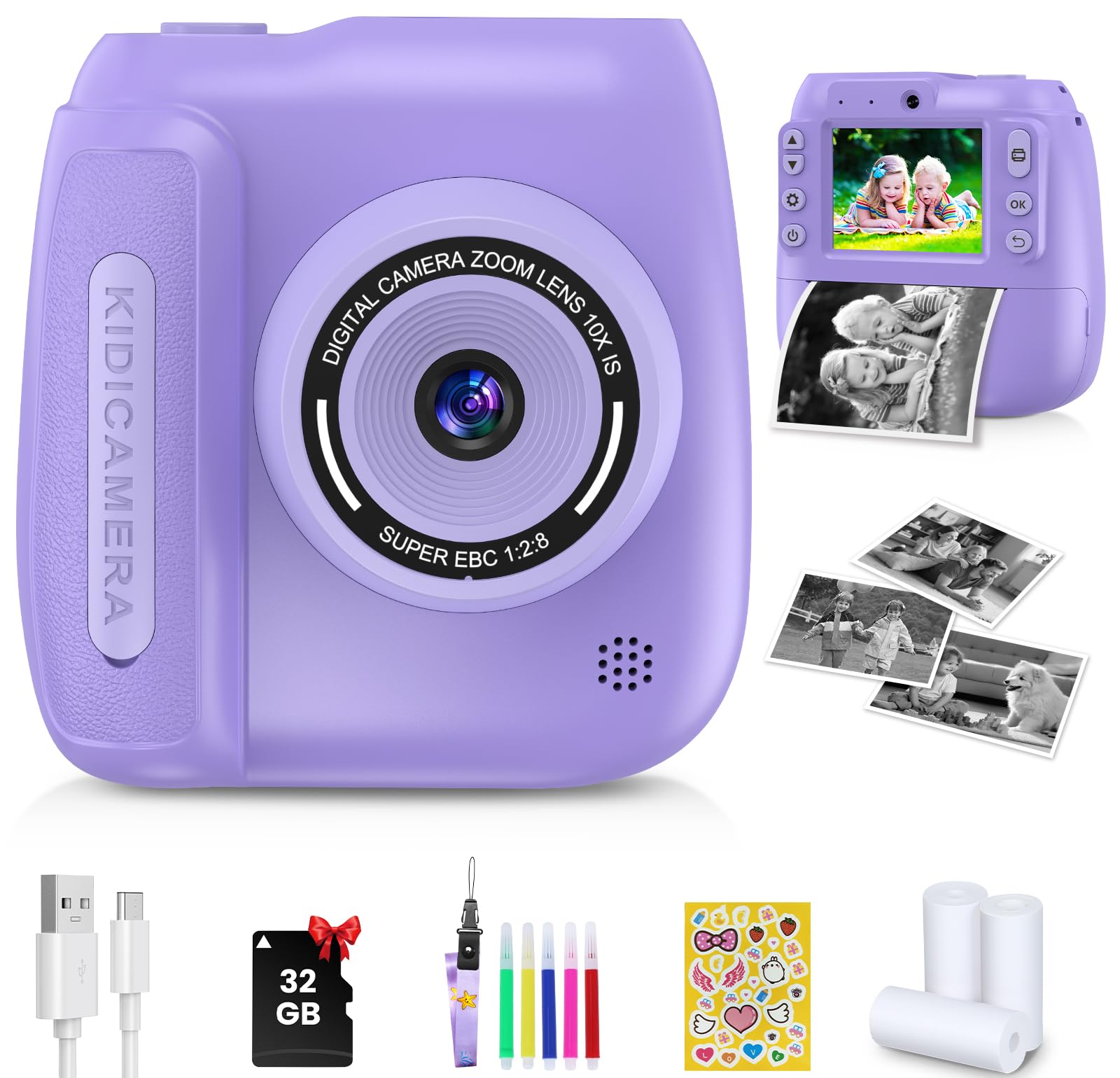 Instant Camera, Kids Camera Instant Print with 2.4 Inch Screen, Christmas Birthday Gifts for Girls Boys Age 3-12, Toddler Digita