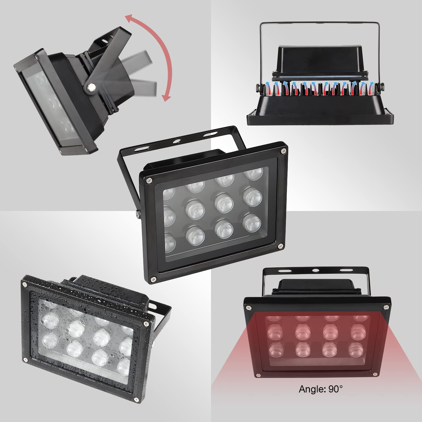 Univivi Infrared Illuminator, 850Nm 12 Leds 90 Degree Wide Angle Ir Illuminator For Night Vision, Waterproof Led Infrared Light