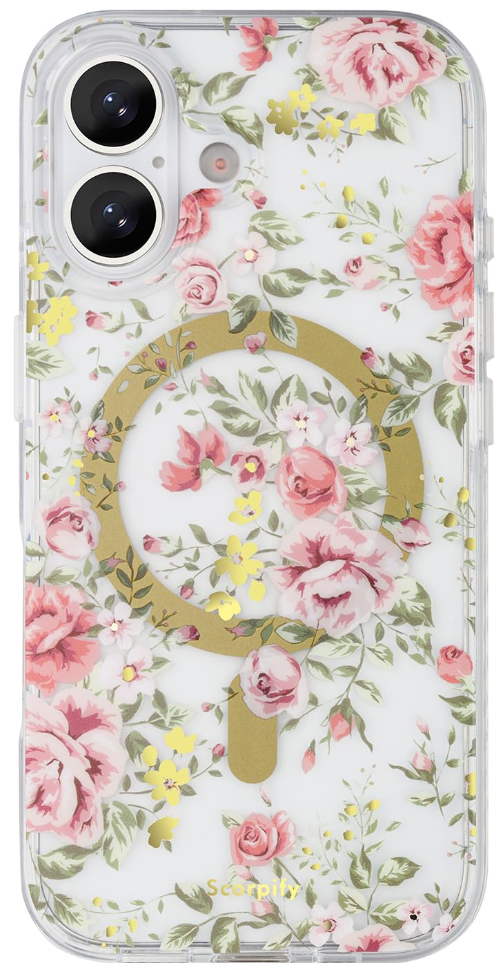 SCORPIFY for iPhone 17 Case [Compatible with MagSafe] with Country Rose Floral Design, Cute Clear Flower Magnetic Phone Cover fo