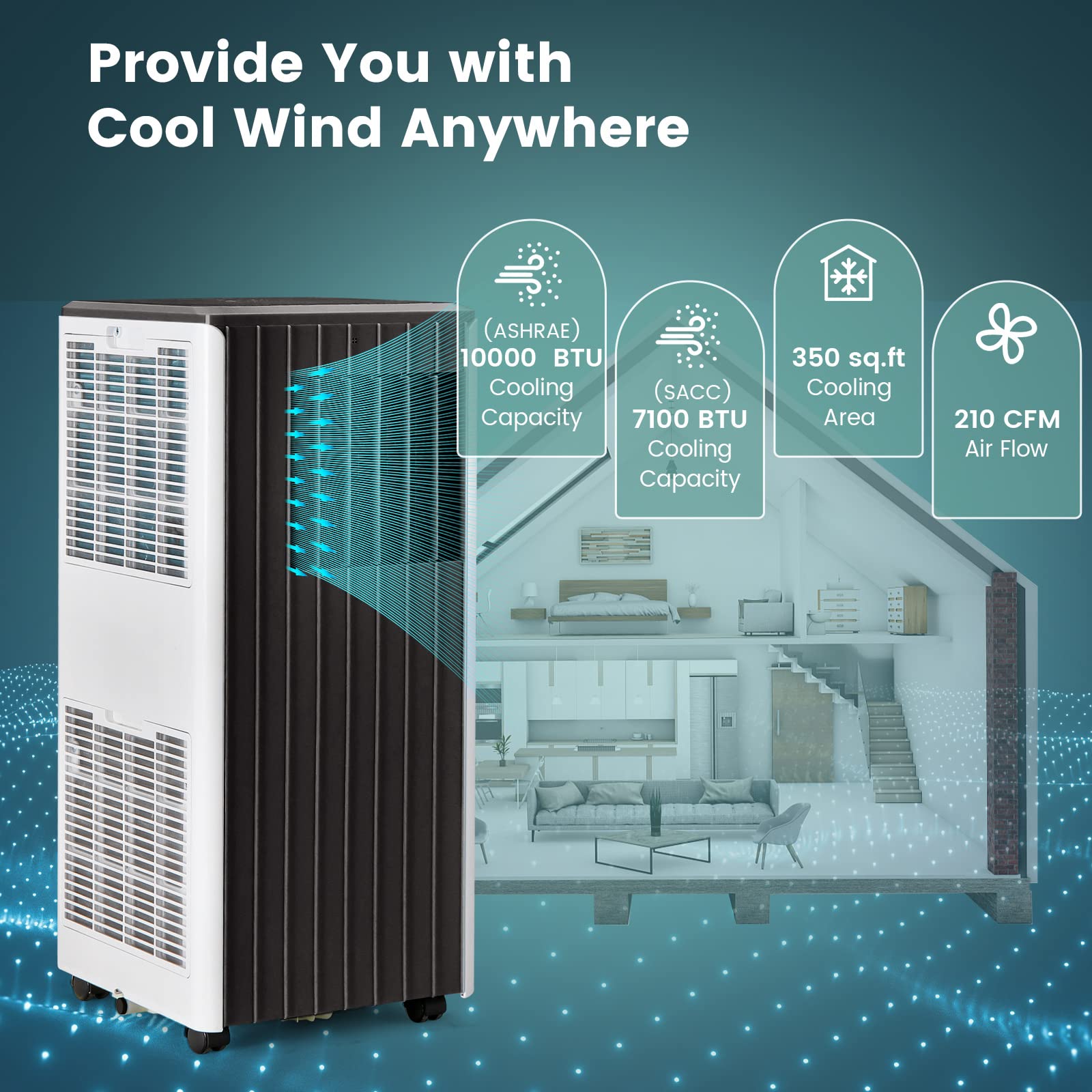 Costway 10000 Btu Portable Air Conditioner, 3 In 1 Ac Unit With Dehumidifier & Smart Sleep Mode, 24H Timer & Remote Control, Cools Rooms Up To 350 Sq.Ft, Window Kit Included (White + Black)