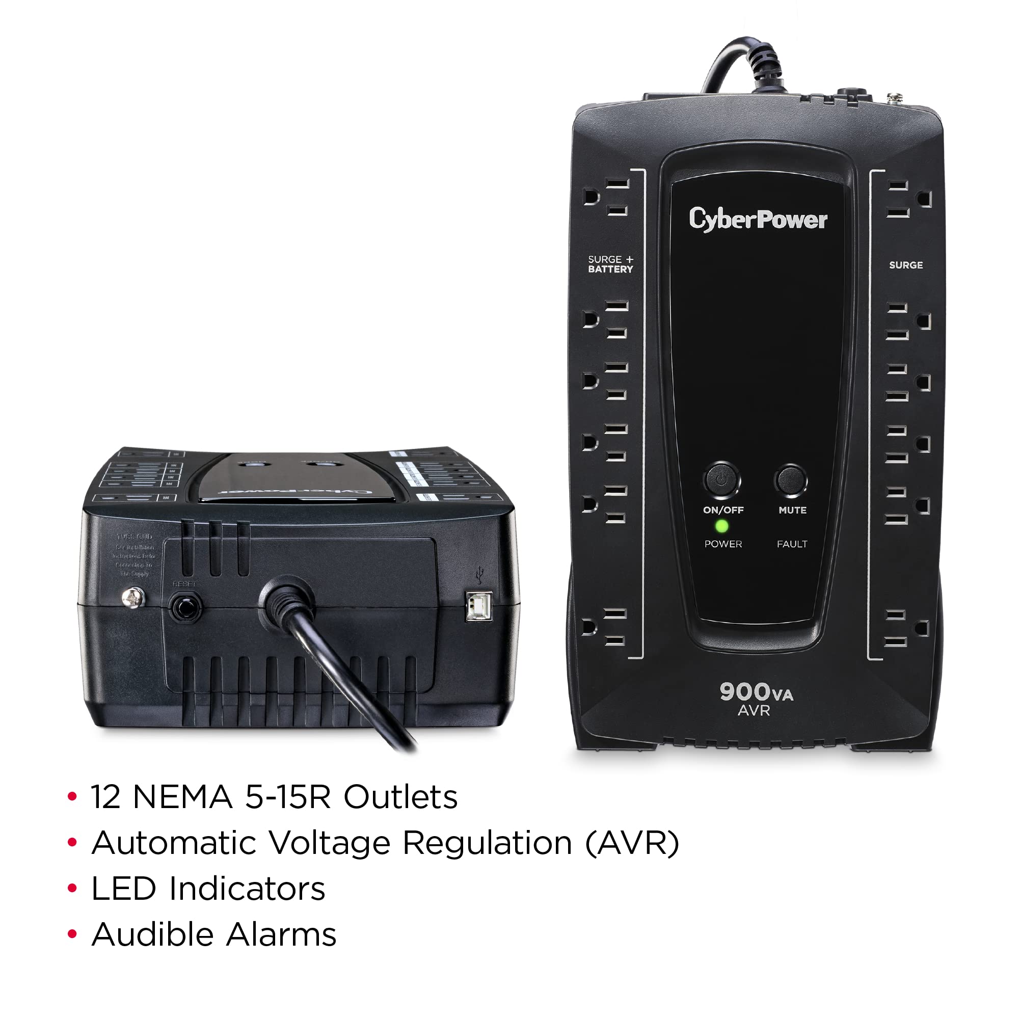 Cyberpower Avrg900U Avr Ups System, 900Va/480W, 12 Outlets, Compact