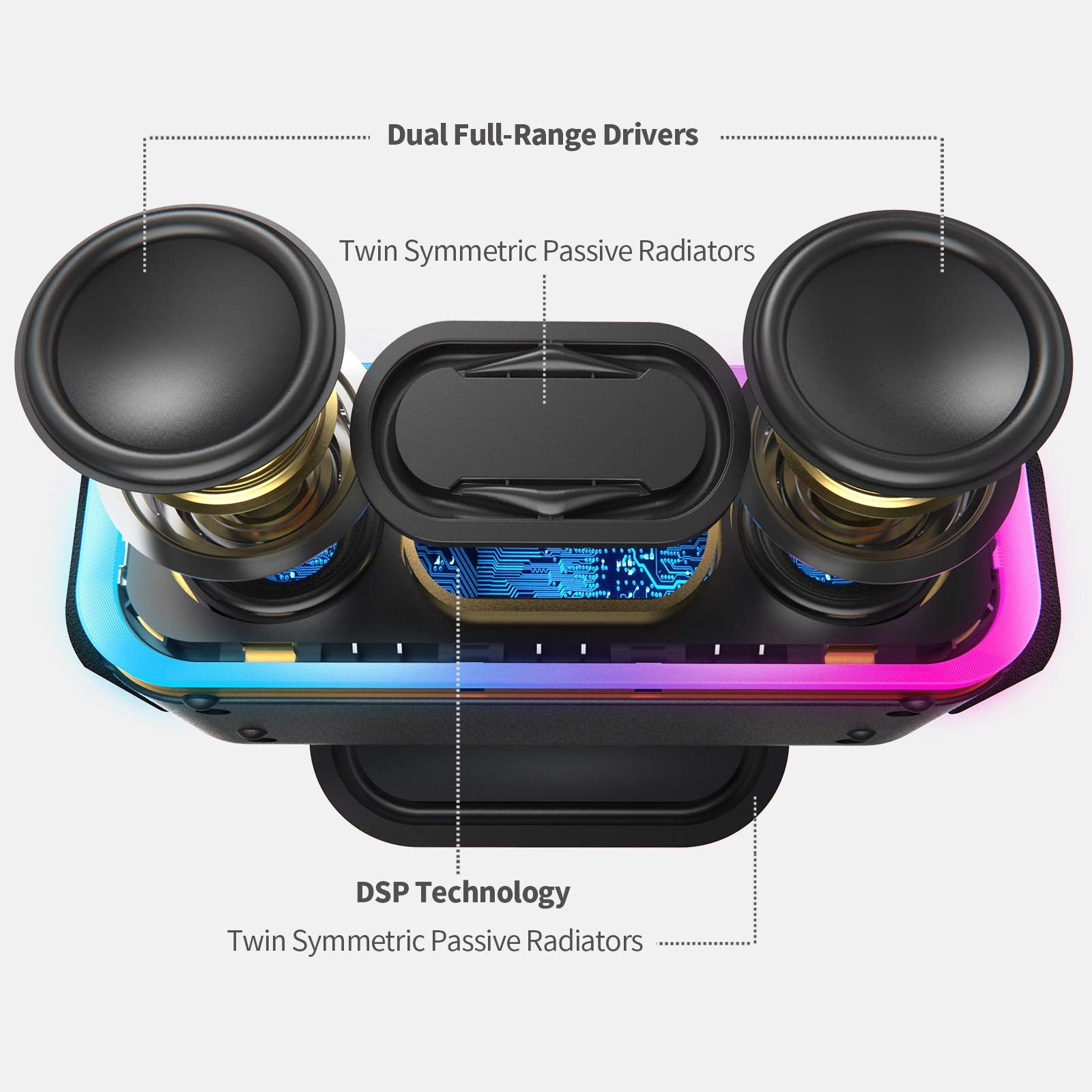 Doss Soundbox Pro+ Bluetooth Speaker With 24W Impressive Sound, Booming Bass, Ipx6 Waterproof, 15Hrs Playtime, Wireless Stereo Pairing, Mixed Colors Lights, 66 Ft  Blue