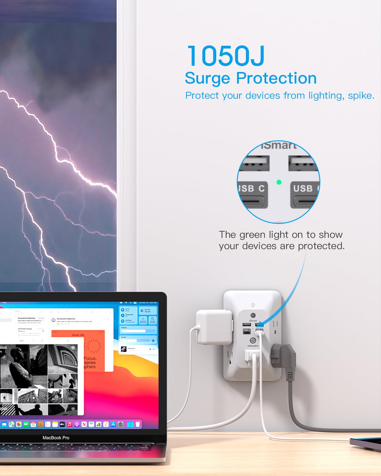 Multi Plug Outlet, Outlet Extender With 4 Usb Ports (2 Usb C) And Night Light, 1050J Surge Protector, Wall Mount, Outlet Splitte