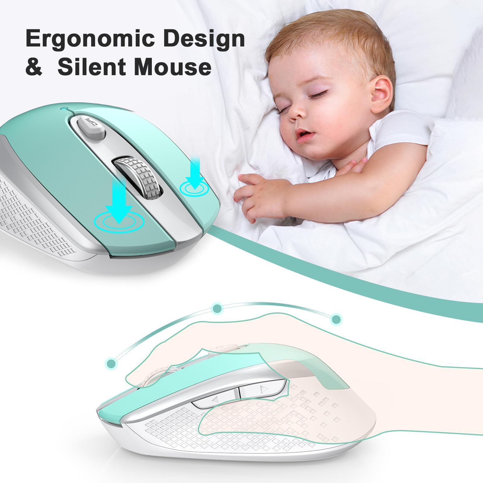 Racegt Wireless Mouse, Computer Mouse For Laptop, 2.4G Portable Silent Mouse, Plug & Play, Ergonomic Optical Mouse For Deskbtop,