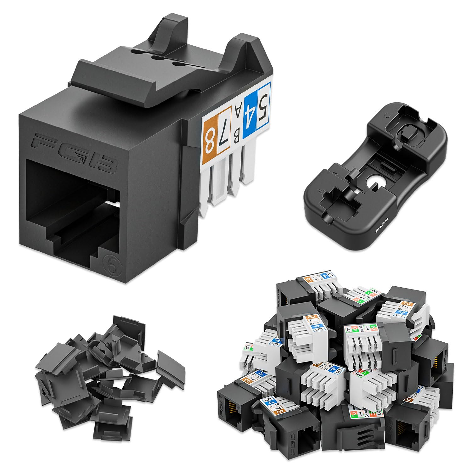 Fgb 10Gbps Cat6 Keystone Jacks And Punch Down Stand, Slim Profile Rj45 Keystone, 90 Degree Ethernet Keystone Coupler, Punch Down