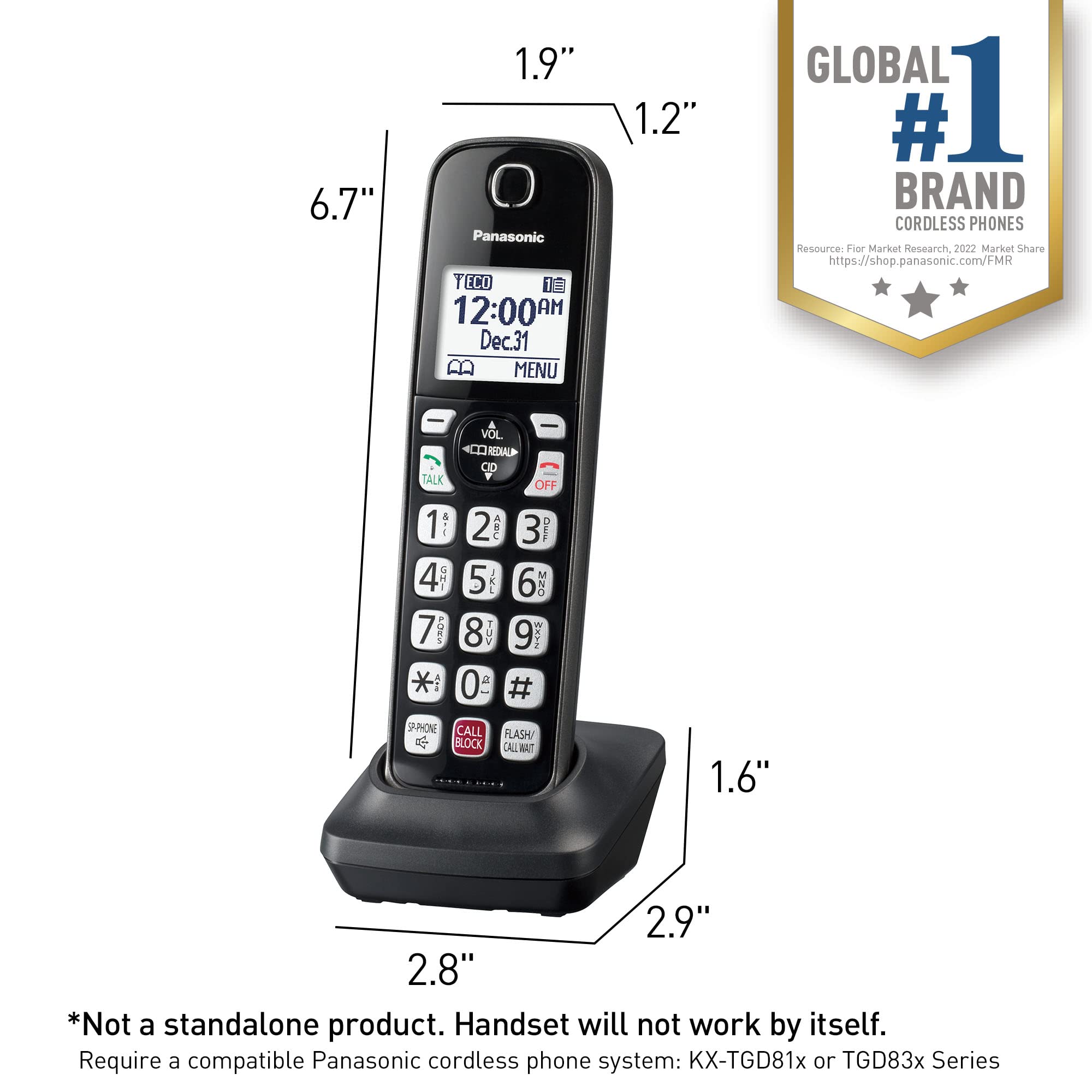 Panasonic Additional Cordless Phone Handset For Use With Kx Tgd81X And Kx Tgd83X Series Cordless Phone Systems   Kx Tgda83M (Met