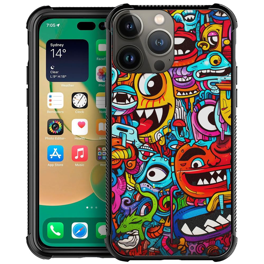 CARLOCA iPhone 13 Pro Shockproof Anti-Scratch Hard Acrylic Phone Case Colorful Trippy Red Cartoon
