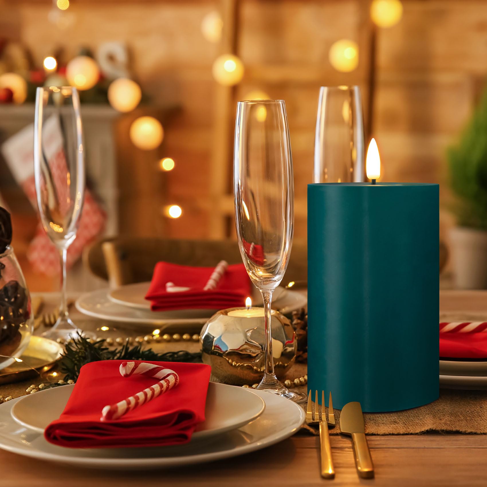 Girimax Dark Green Flameless Pillar Candles With Remote, Real Wax Flickering Battery Operated Led Candles F 3'' H 4'' 5'' 6''