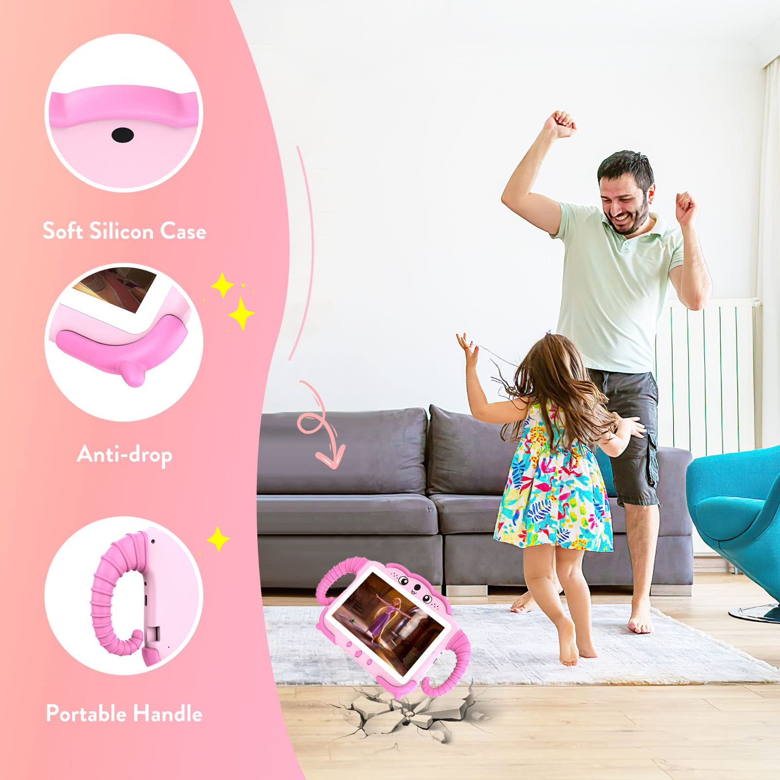 Yosatoo Kids Tablet 7 Inch Tablet For Kids Toddlers Tablet With Case Wifi Dual Camera, Kids Android Learning Tablet Kids Softwar