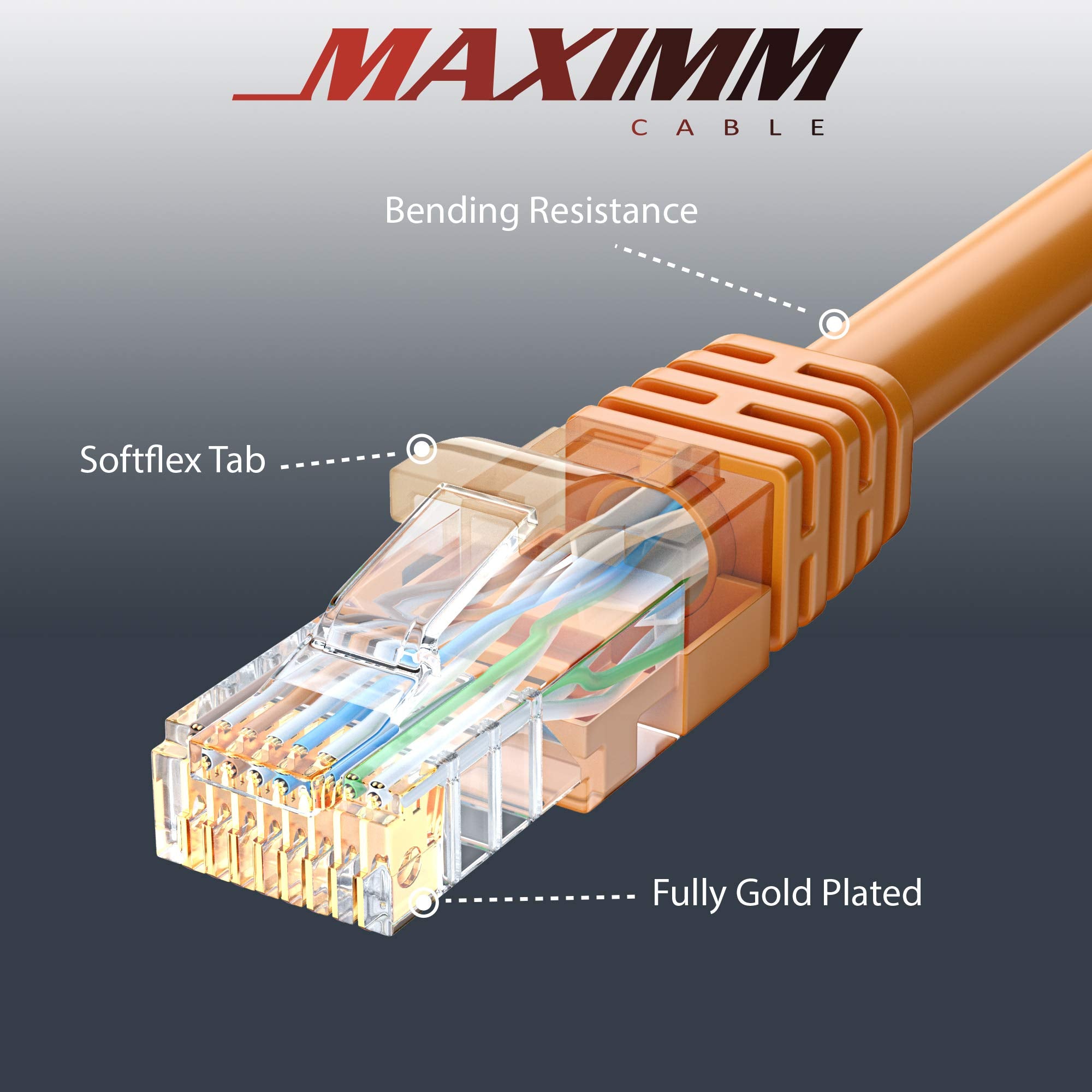 Maximm Cat 6 Ethernet Cable 150 Ft, 100% Pure Copper, Cat6 Cable Lan Cable, Internet Cable, Patch Cable And Network Cable   Utp (Orange) 150 Feet
