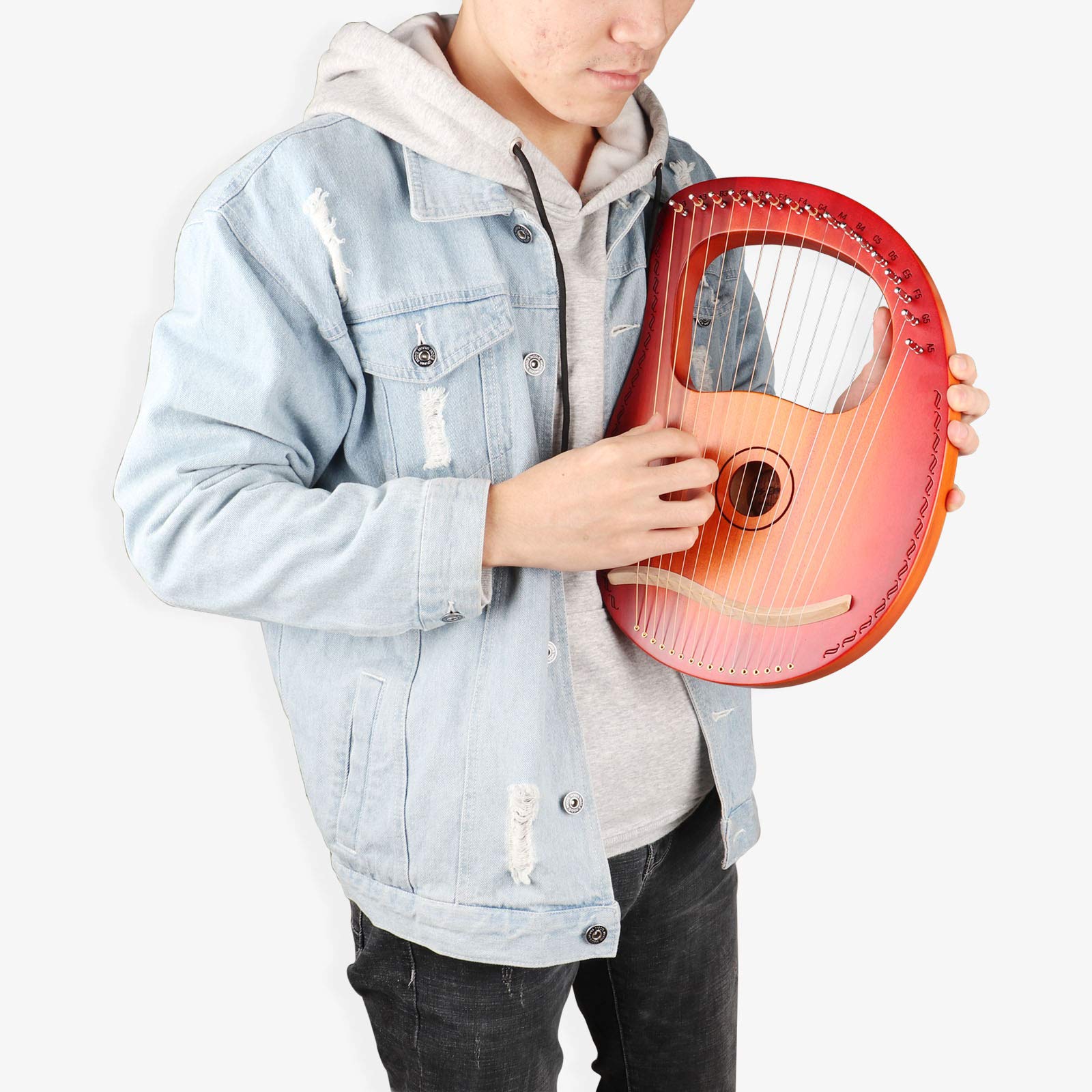 Mr.Power Lyre Harp Ancient Greece Style 16 Metal Strings Lyre With Tuning Wrench Extra String Set And Gig Bag (16 String, Sunburst)