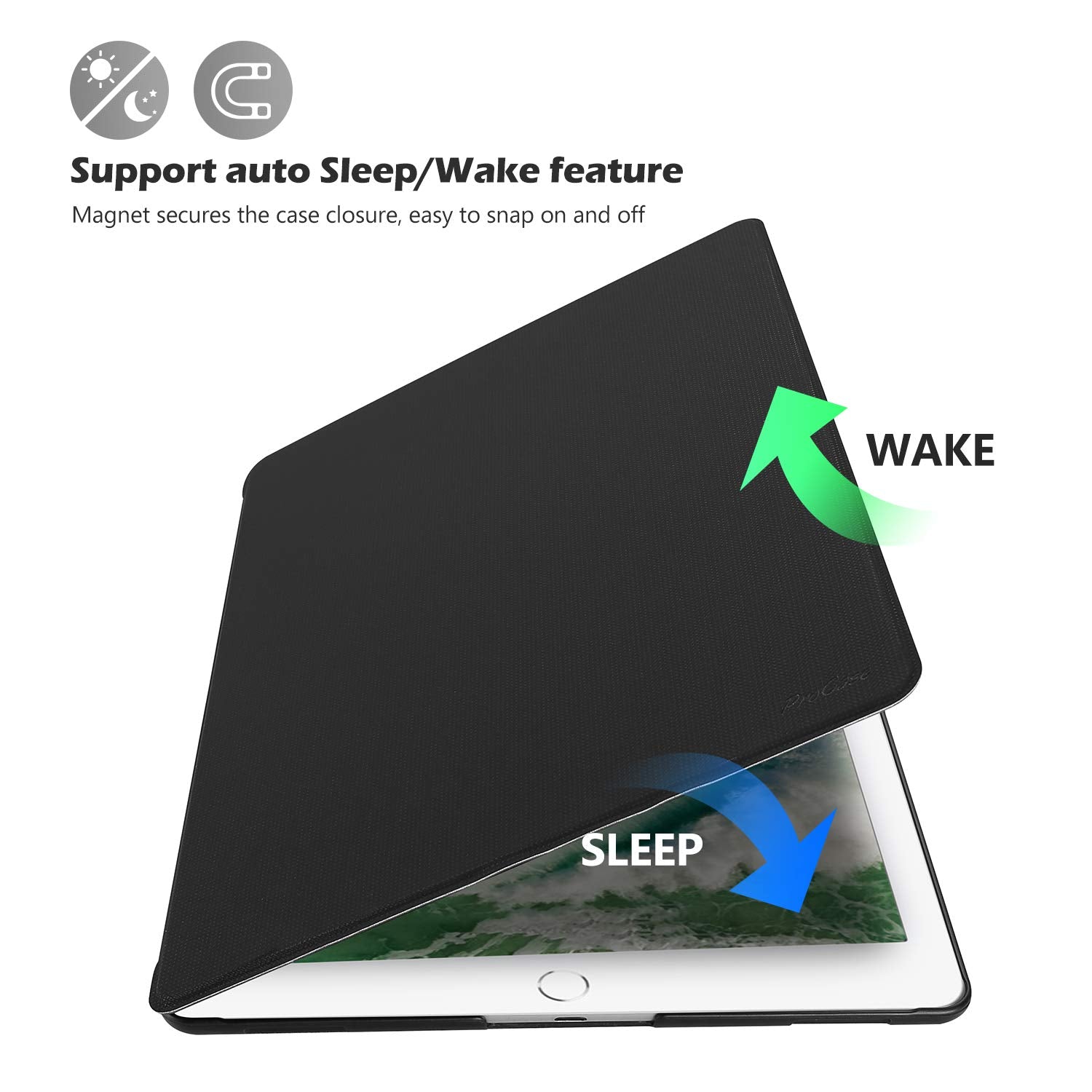 ProCase Slim Stand Cover for iPad Pro 12.9 (2015/2017) - Black Protective Folio Case for 2nd & 1st Gen Models