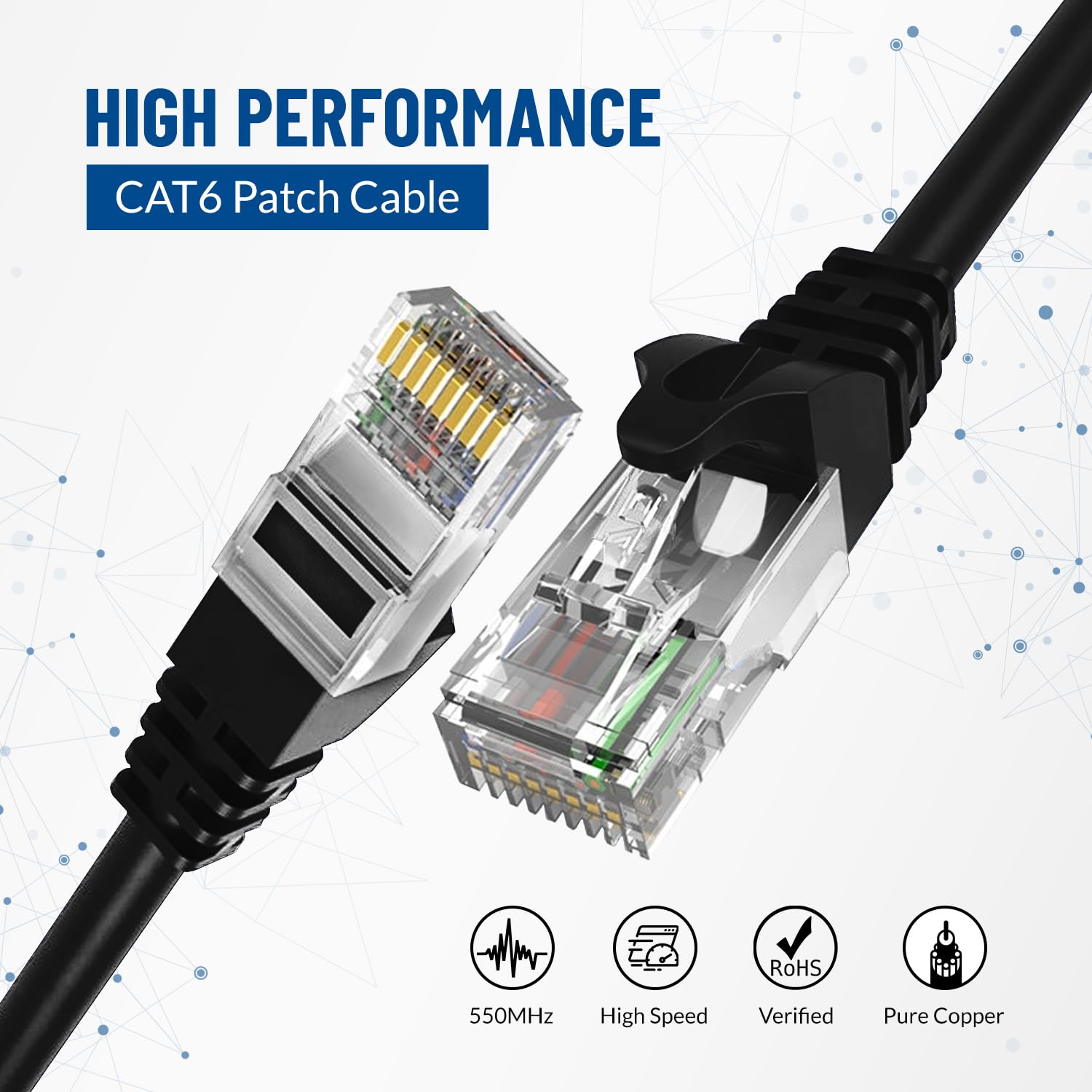 Newyork Cables Cat6 Ethernet Patch Cable 3Ft (10 Pack), Snagless Cat6 Patch Cables For Data Centers, 10Gbps, 550Mhz Ethernet Cord, Bare Copper Network Patch Cables For Home And Enterprise  Black
