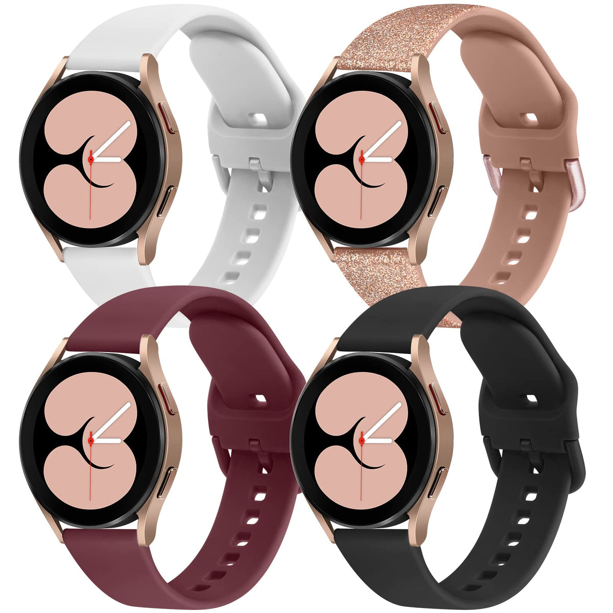 4 Pack Bands Compatible With Samsung Galaxy Watch 4 Band 40Mm 44Mm, Galaxy Watch 4 Classic Band 42Mm 46Mm, 20Mm Adjustable Silic