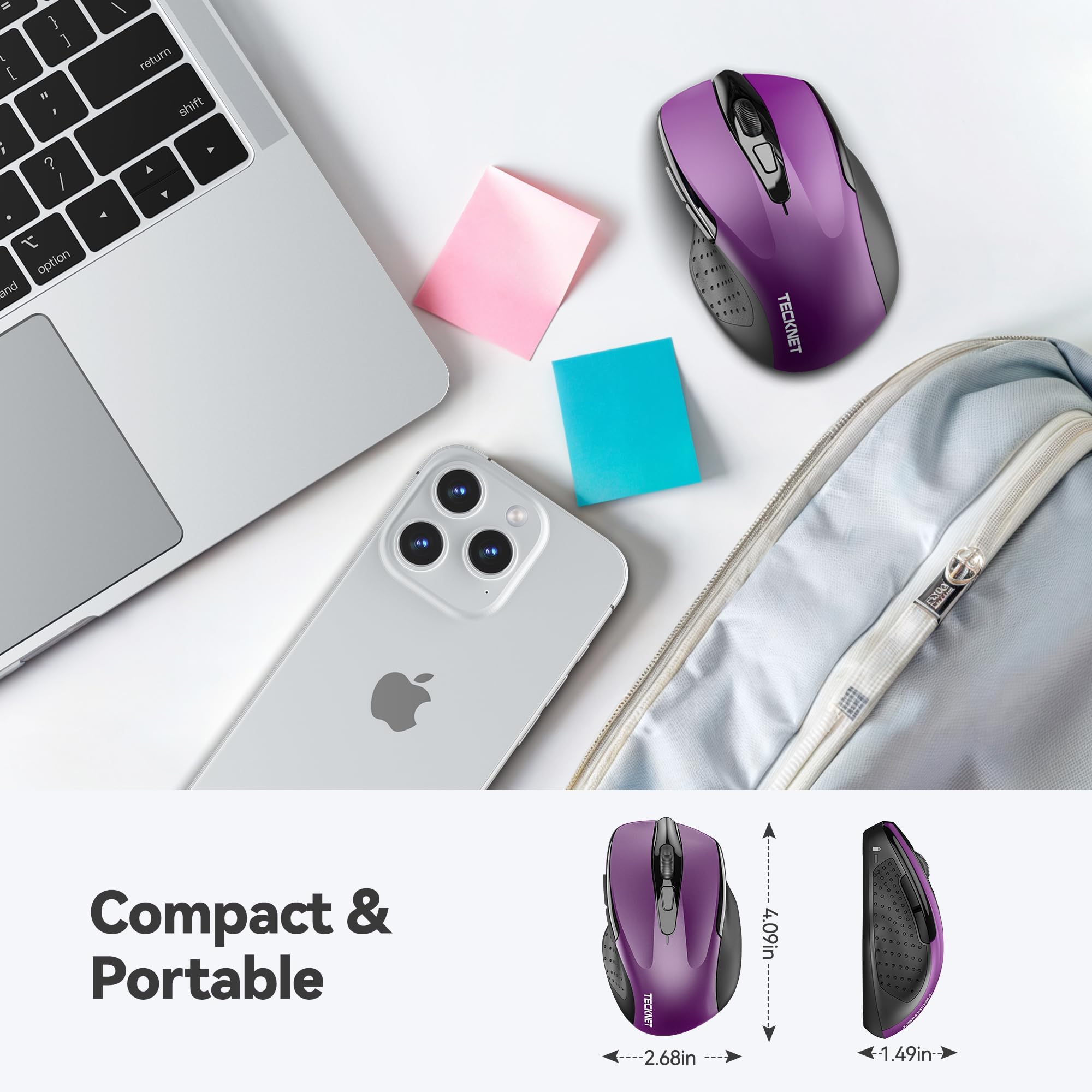 Tecknet Wireless Mouse, 2.4G Ergonomic Optical Mouse, Computer Mouse For Laptop, Pc, Computer, Chromebook, Notebook, 6 Buttons,