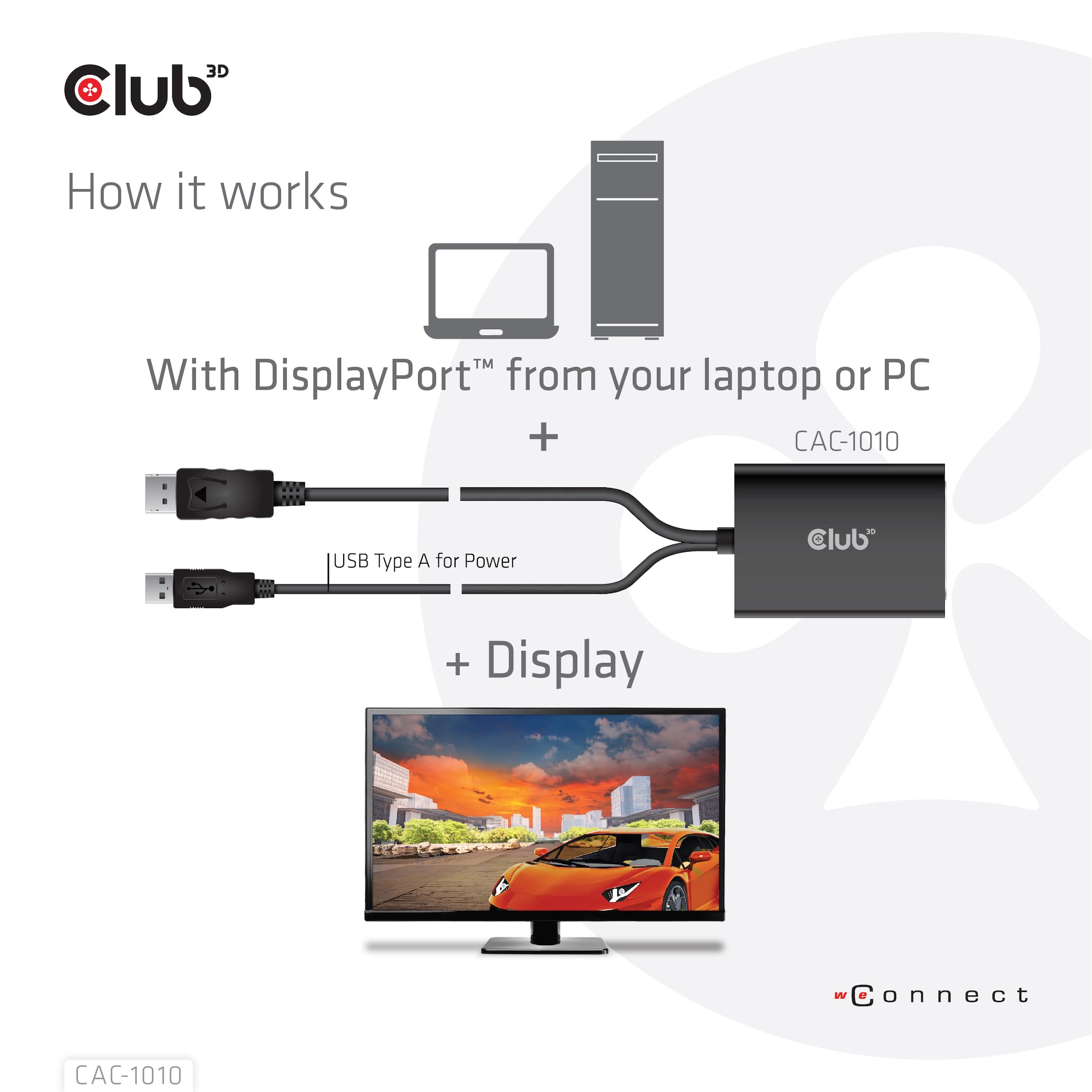 Club 3D Cac 1010 Displayport To Dvi Dual Link Dvi D Active Adapter For Your Monitordisplay   Usb A Powered   2560X1600 Resolutio