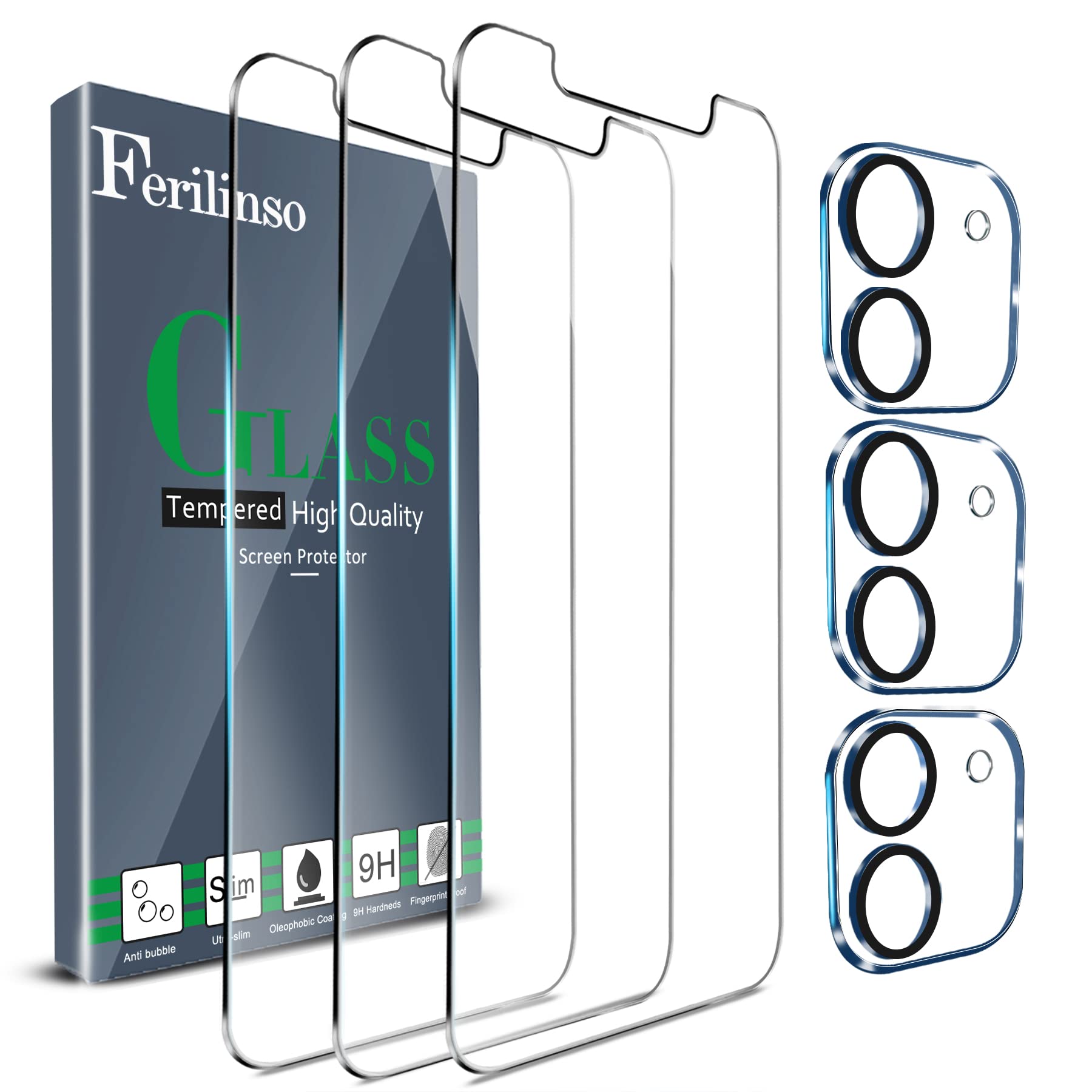 Ferilinso 3 Pack Screen Protector For Iphone 11 With 3 Pack Tempered Glass Camera Lens Protector Phone Case Friendly Hd Accessor