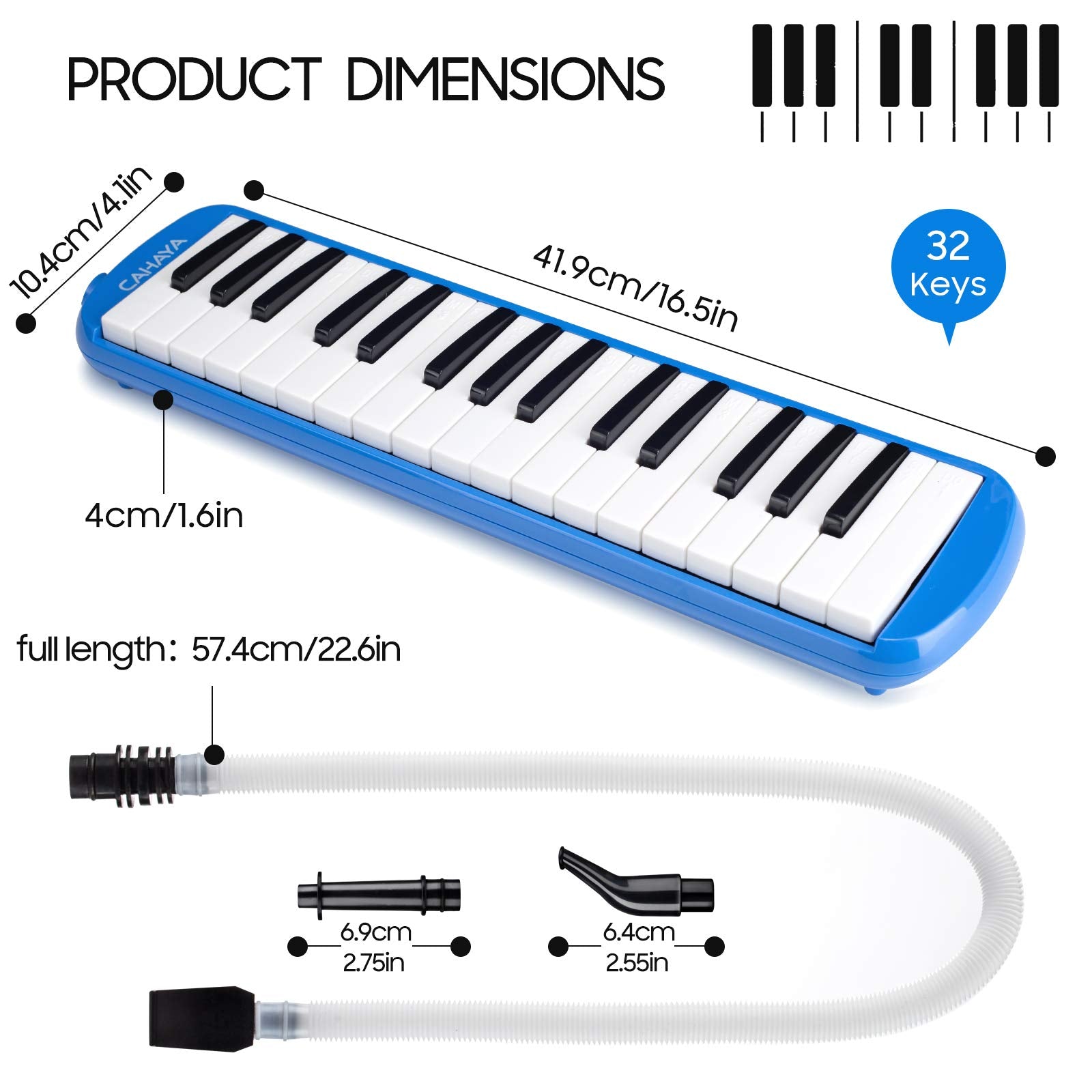 Cahaya Melodica 2 Double Mouthpieces Tube Sets Melodicas Piano Style 32 Key Portable With Carrying Bag, Blue, Cy0050 2