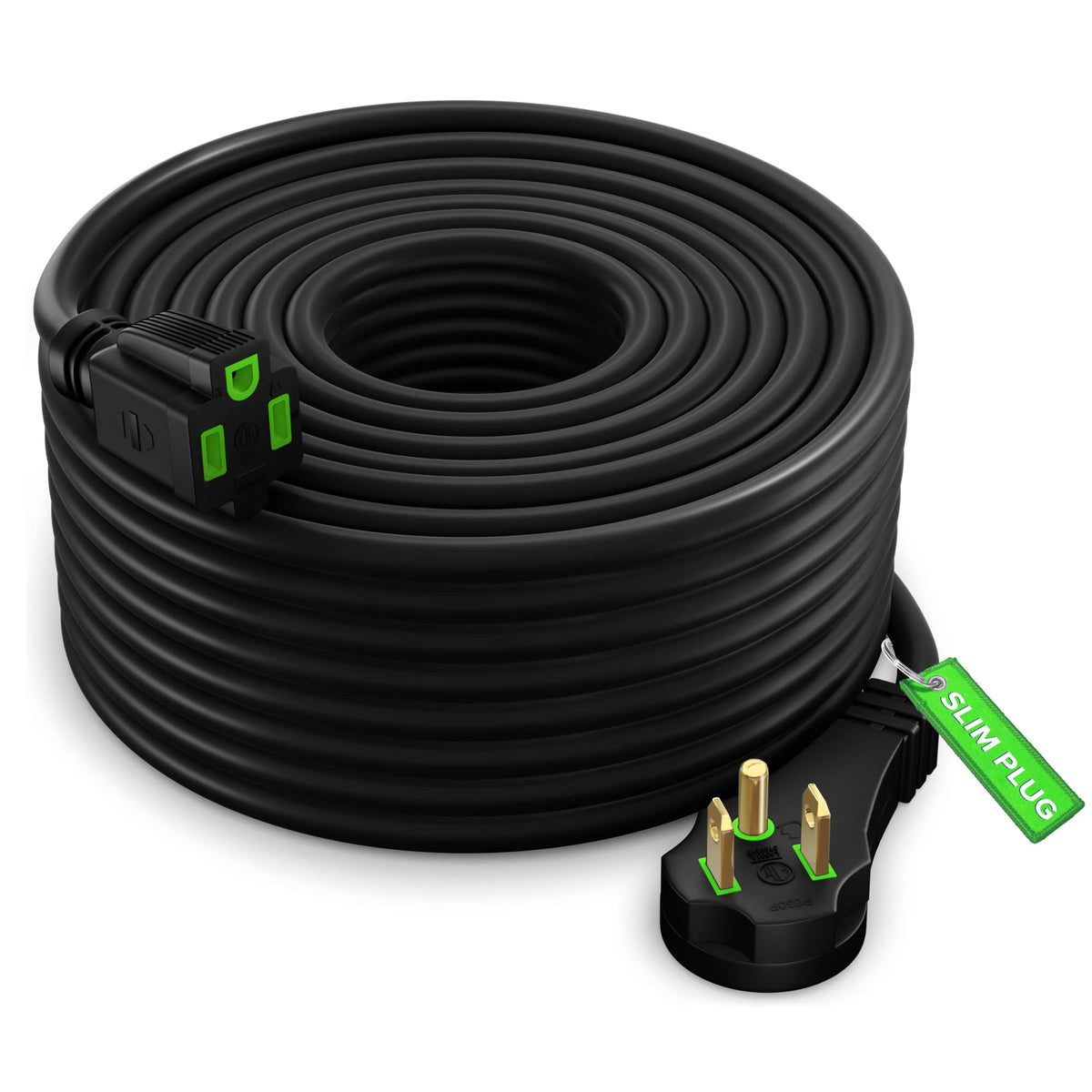 Maximm Flat Plug Extension Cord 50 Ft With Slim Space Saving Plug Design, Low Profile Extension Cord 14Awg (Black)