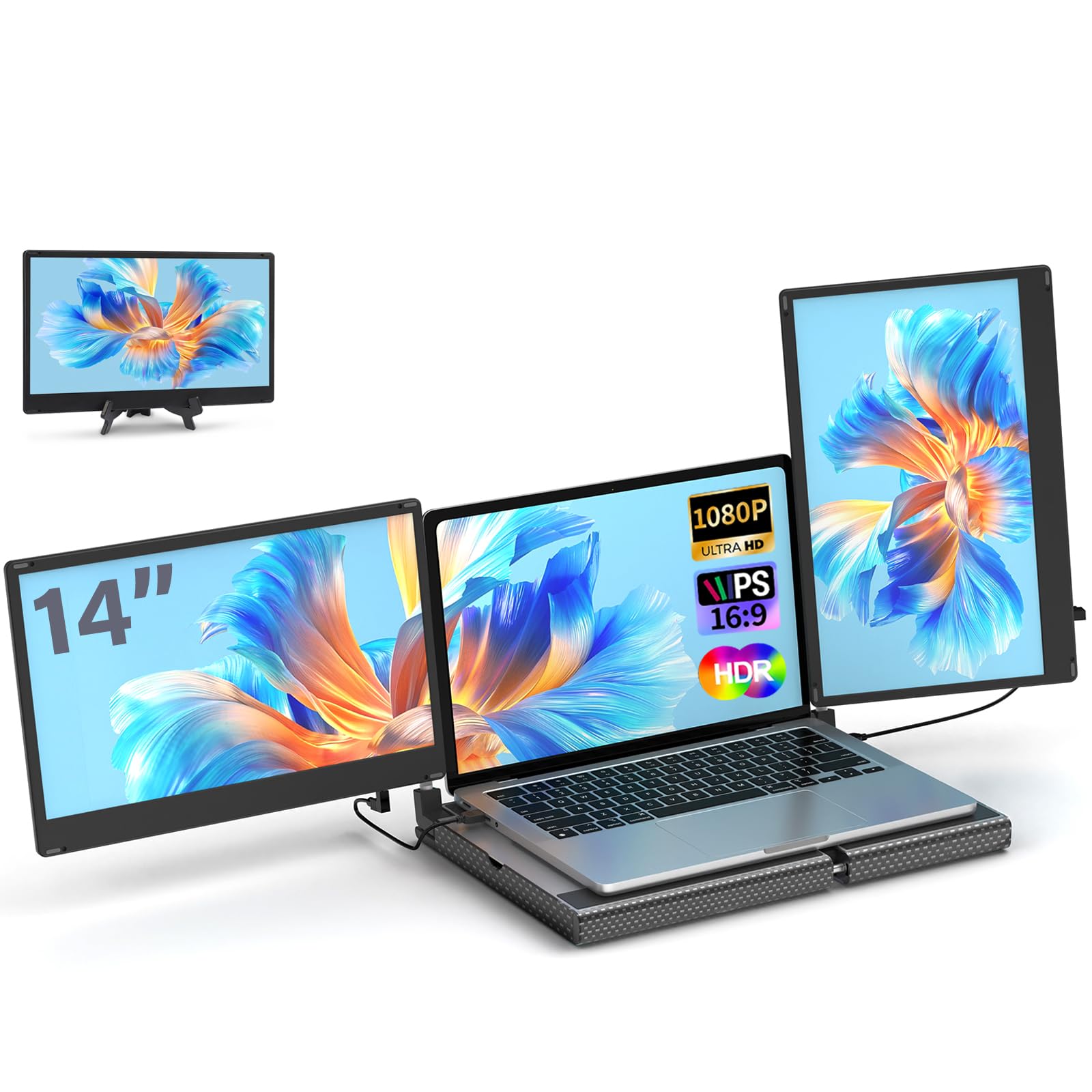 Pottmacee Laptop Screen Extender, 14'' Laptop Monitor Extender, Plug & Play/360 Rotation/Detachable, Portable Dual Monitor With