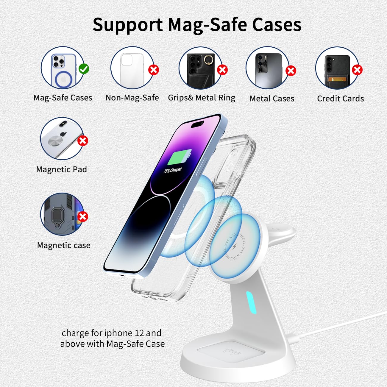 3 In 1 Charging Station Compatible With Magsafe Charger Wireless Charging Station For Iphone 16 15 14 13 12 Series Wireless Char