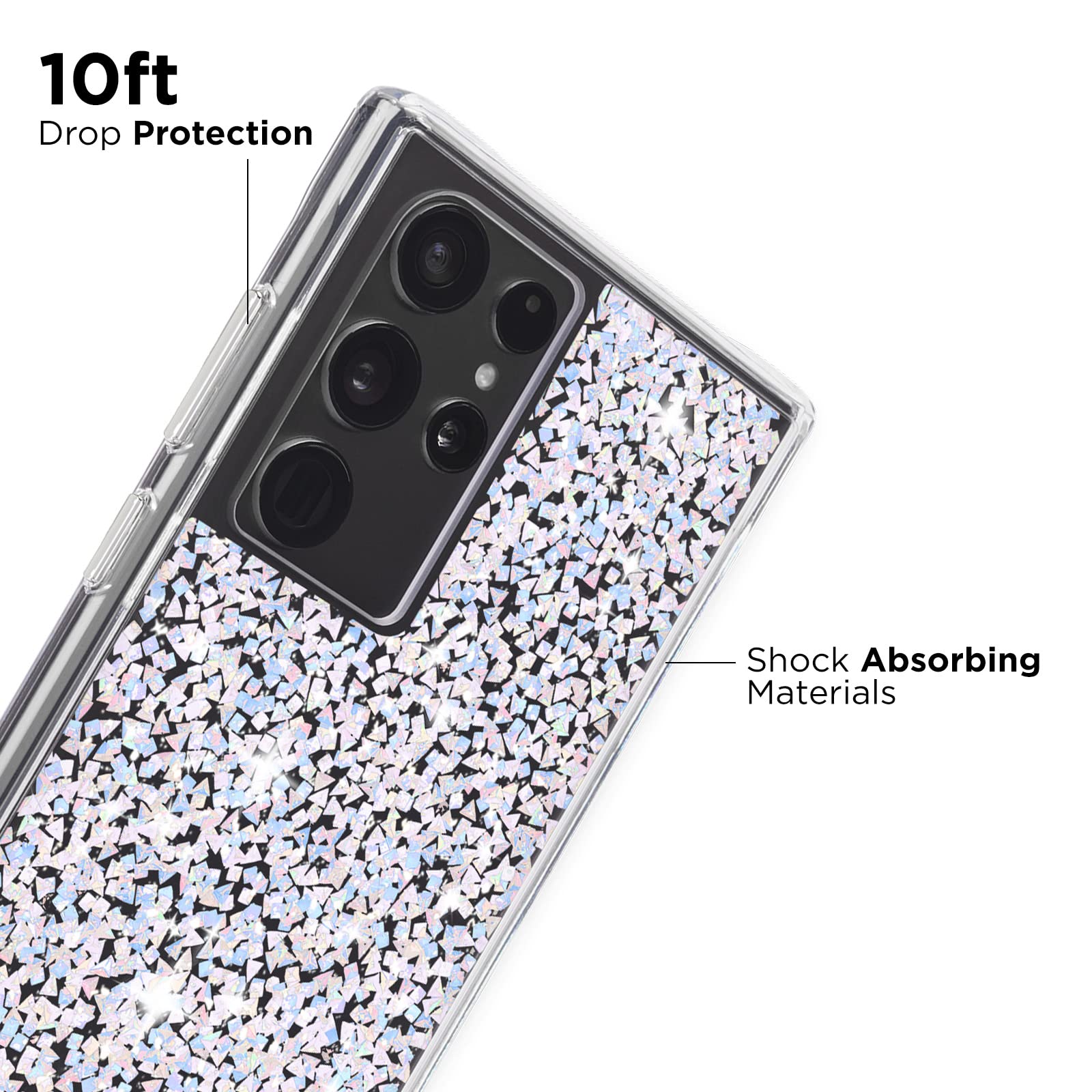Case Mate   Twinkle   Case For Samsung Galaxy S22 Ultra   Reflective Foil Elements   10 Ft Drop Protection   6.8 Inch   Stardust
