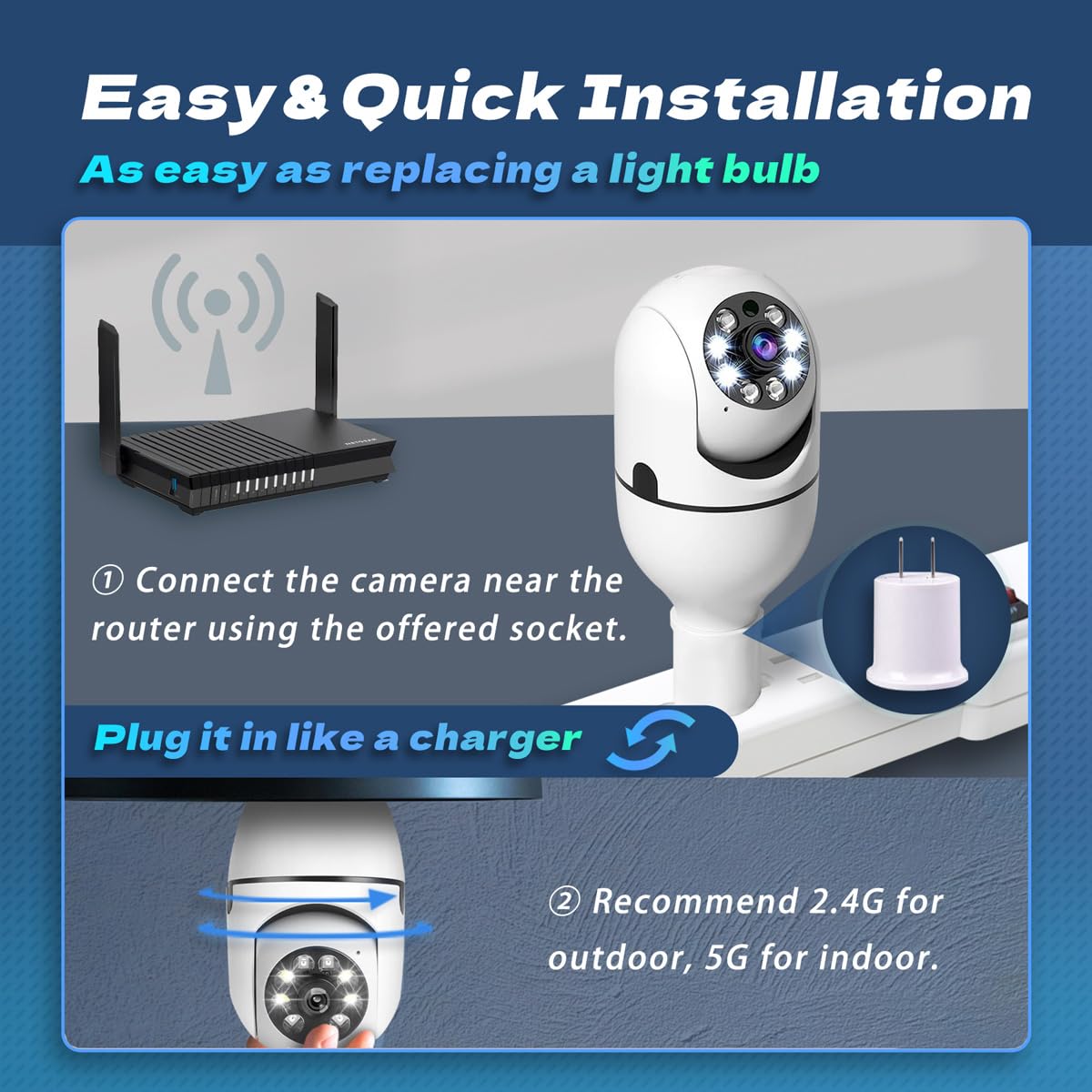 Mcj 2K / 3Mp Light Bulb Security Camera, 5G & 2.4G Wifi Security Camera Wireless Outdoor Indoor 360 Camera For Home With Color N