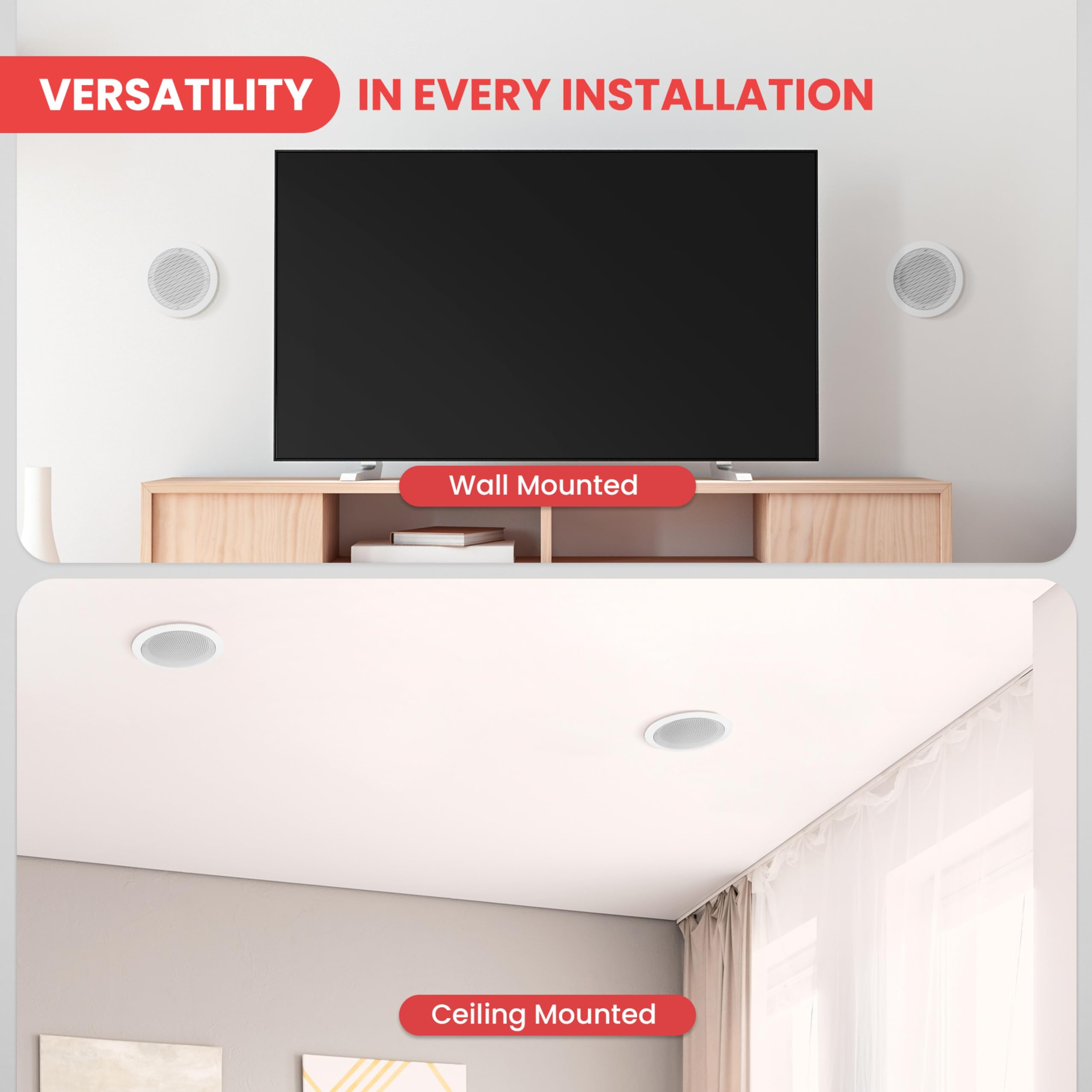 Pyle 6.5 Home In-Wall / In-Ceiling Speakers, 250W Peak Power, Dual Hi-Fi Stereo Sound, Pivoting Silk Dome Tweeter, Poly Cone M