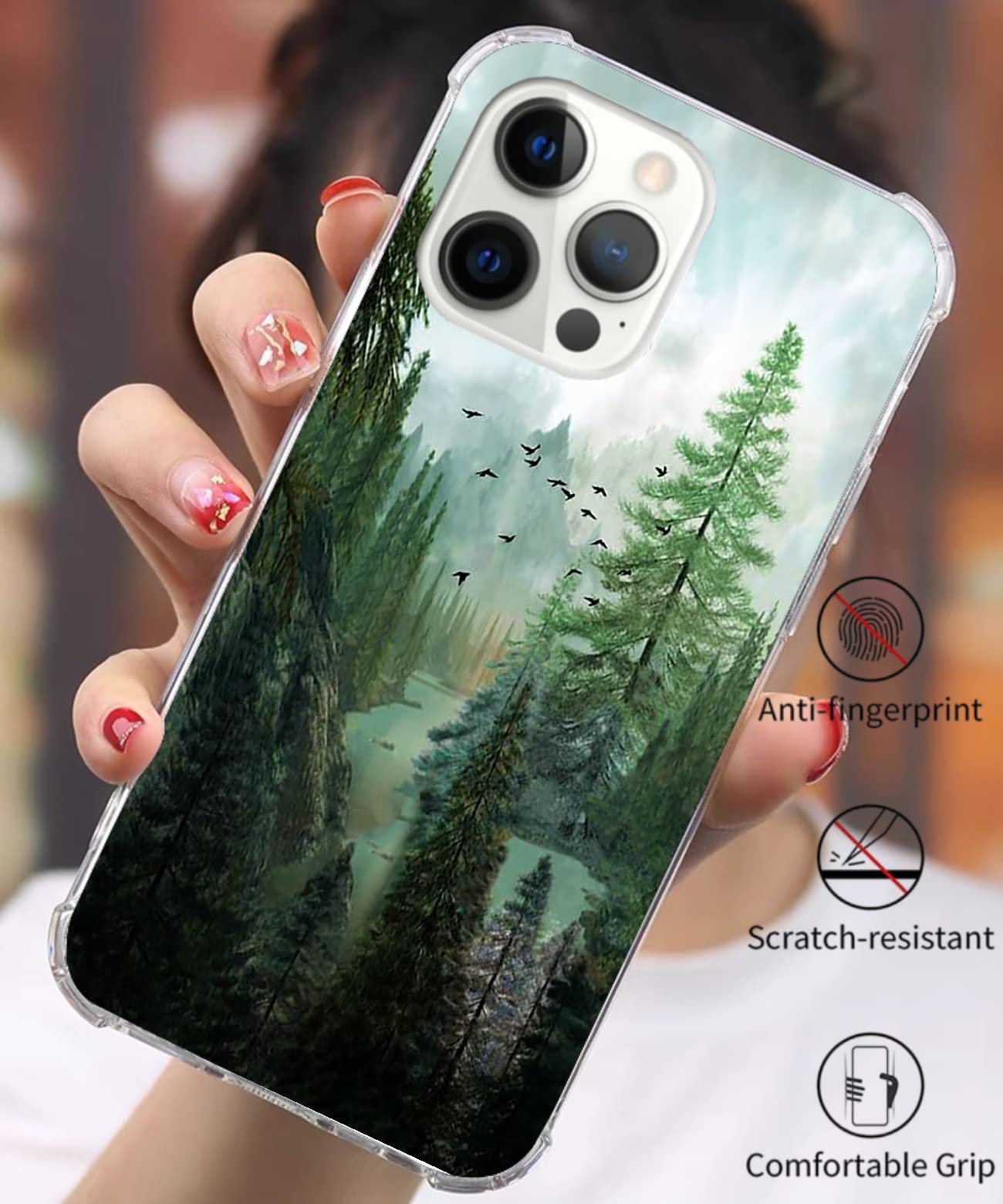 WidofvSpky iPhone 12/12 Pro Phone Case Mountain Birds Design TPU Bumper Cover