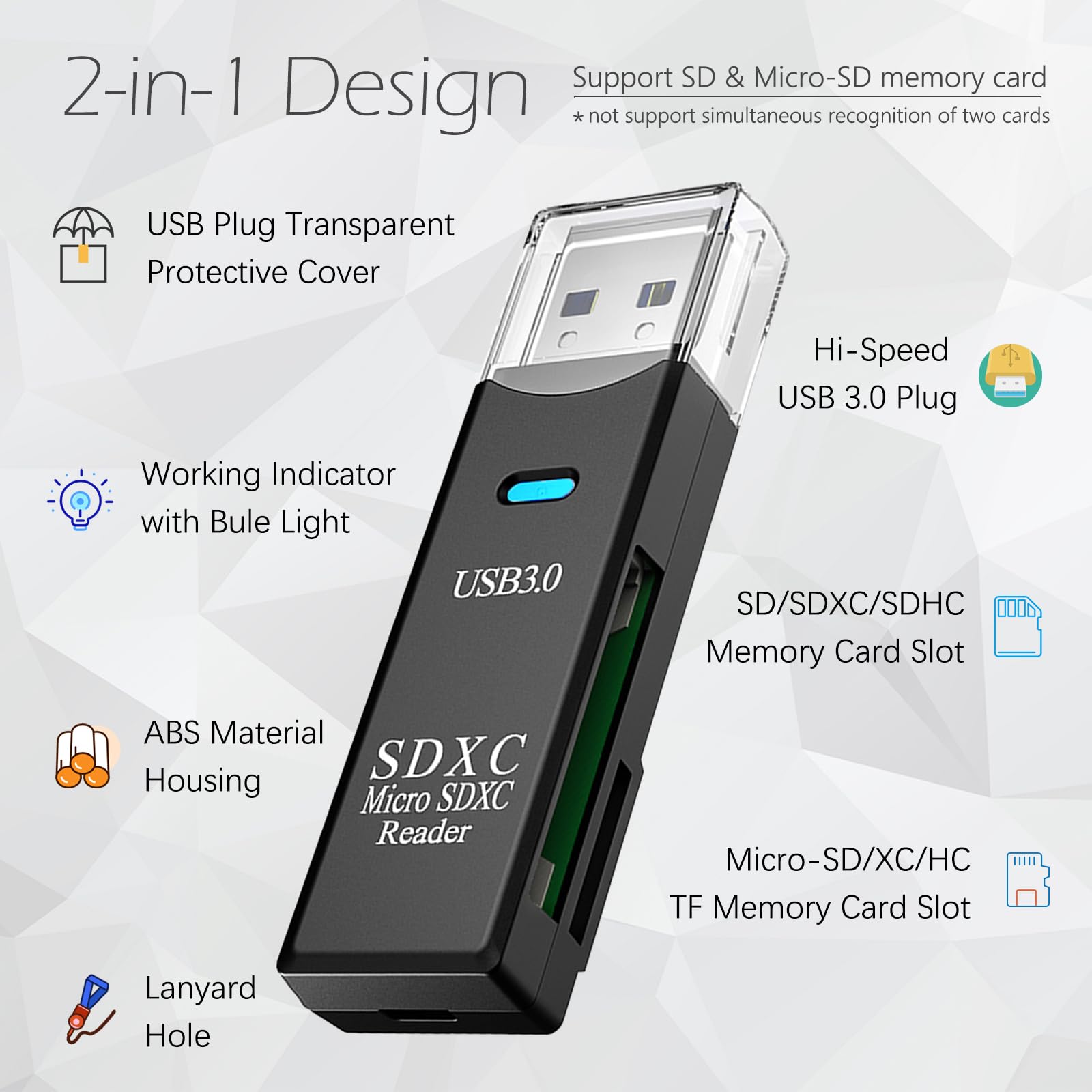 Usb3.0 Micro Sd Card Reader, 5Gbps 2 In 1 Sd Card Reader To Usb Adapter, Wansurs Memory Card Reader For Sdxc, Sdhc, Mmc, Rs Mmc,