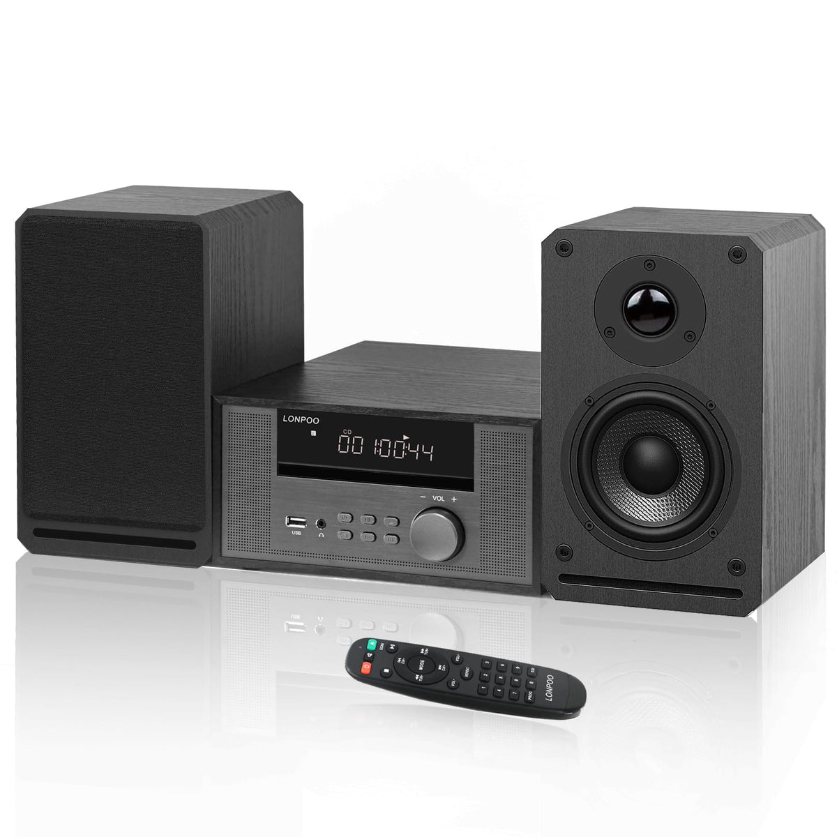 Home Cd Stereo Shelf System,100W Hi Fi Bookshelf Speskers System (Cd Player, Fm Radio, Wireless Bluetooth, Usb Playback, Aux, He
