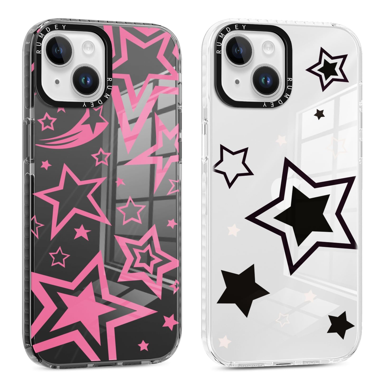 Rumdey 2 Pack Cute Stars Phone Case For Iphone 14 Plus, Soft Slim Fashion Protective Phone Cover For Women Girly, Shockproof Tpu