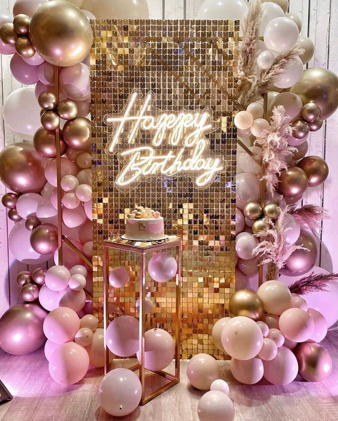 Kate Square Gold Shimmer Wall Sequin Panel Backdrop Birthday Wedding Background Decoration Wall(Pack Of 12)