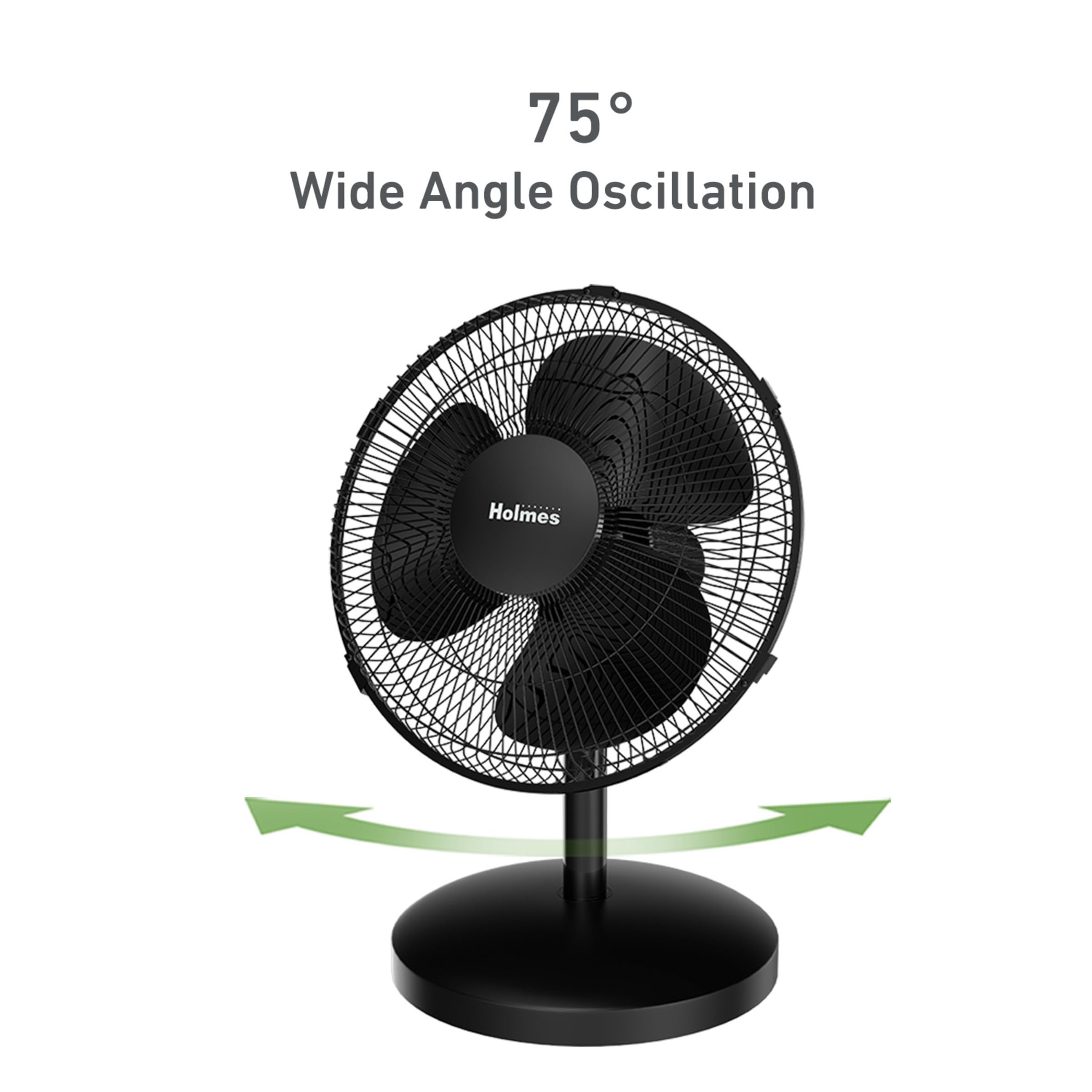 Holmes 12'' Table Fan, 75 Oscillation, 3 Speeds, 15 Adjustable Head Tilt, Ideal For Home, Bedroom Or Office, Black