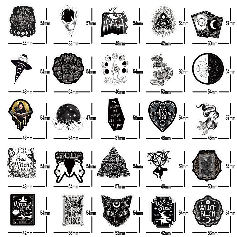 53Pcs Witchcraft Stickers Pack, Witch Witchy Wicca Aesthetic Waterproof Vinyl Stickers For Water Bottle,Skateboard,Laptop,Phone,