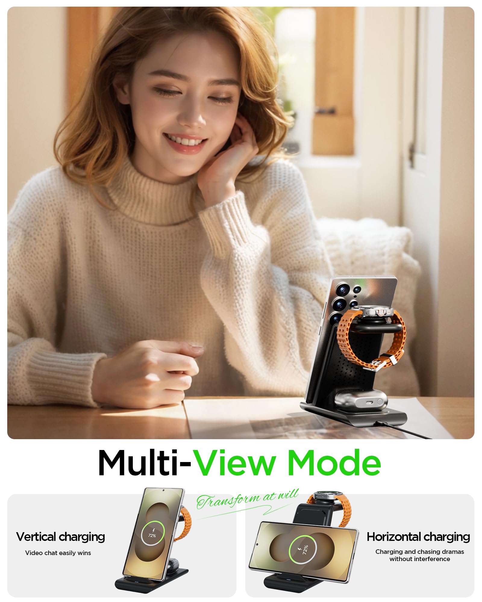 Wireless Charging Station For Samsung Wireless Charger Galaxy Watch 8/7/6/5/4/3 Active 2/1 Stand Galaxy S25 Ultra/S25/S24/S23/S2