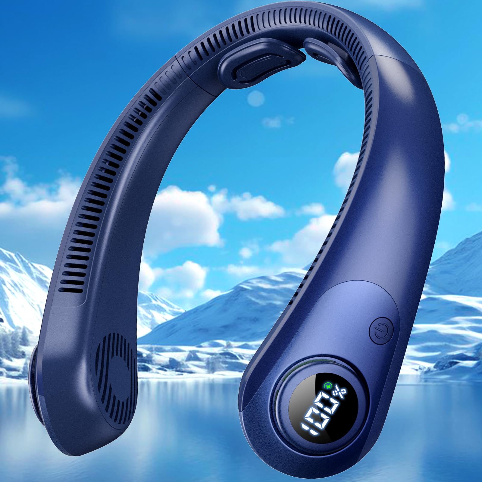 Portable Neck Fan that Blow Cold Air, LED Display, Rechargeable Hands-Free Wearable Cooling Personal Fan, 5 Speed, Neck Support,