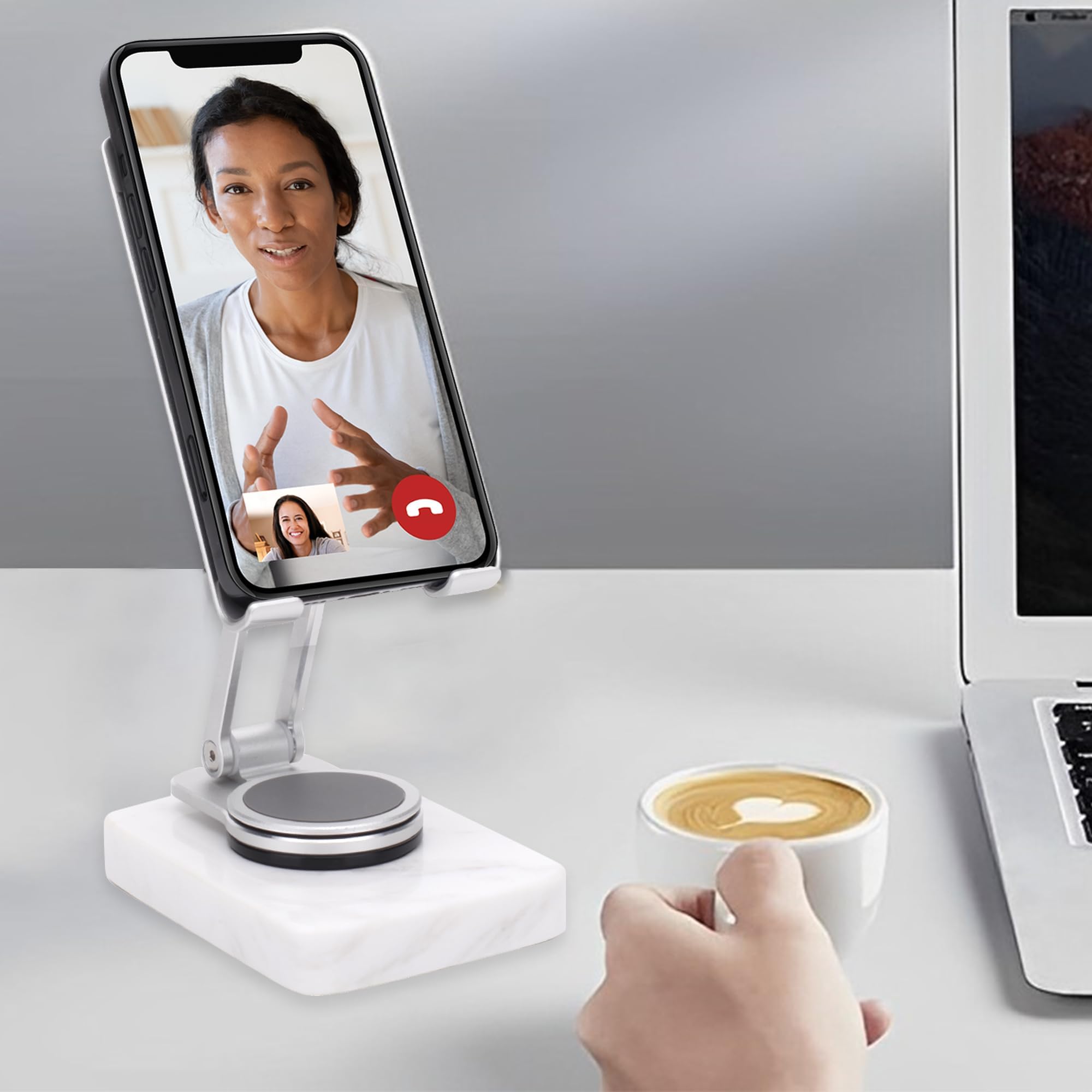 Worhe Cell Phone Stand Sturdy Marble Base 360Rotation Phone Stand For Desk Foldable Aluminum Desktop Compatible With All Mobile