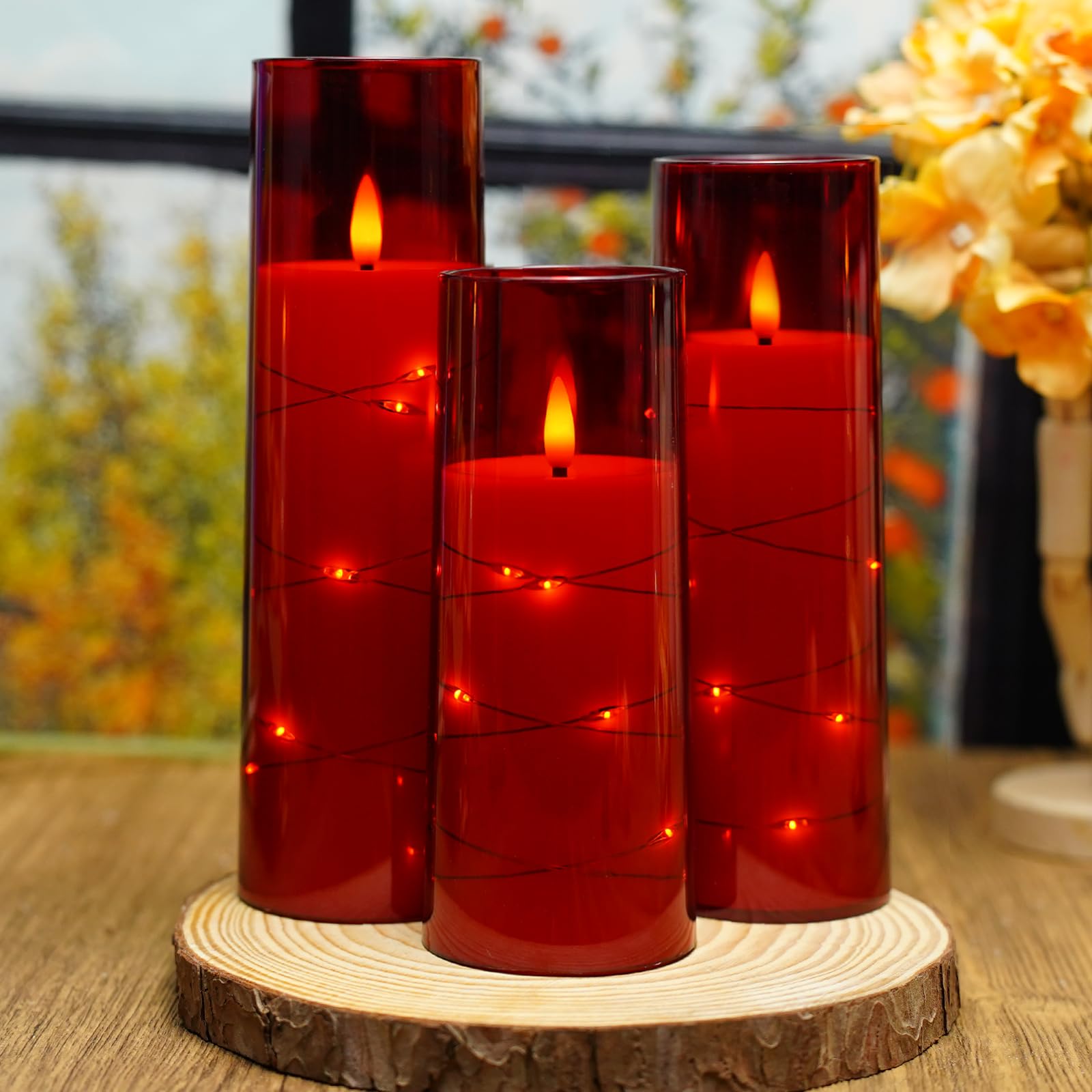 Nimiko Flickering Flameless Led Candles,Battery Operated Candles 9 Pcs With Embedded Star String,Acrylic Led Pillar Candles With