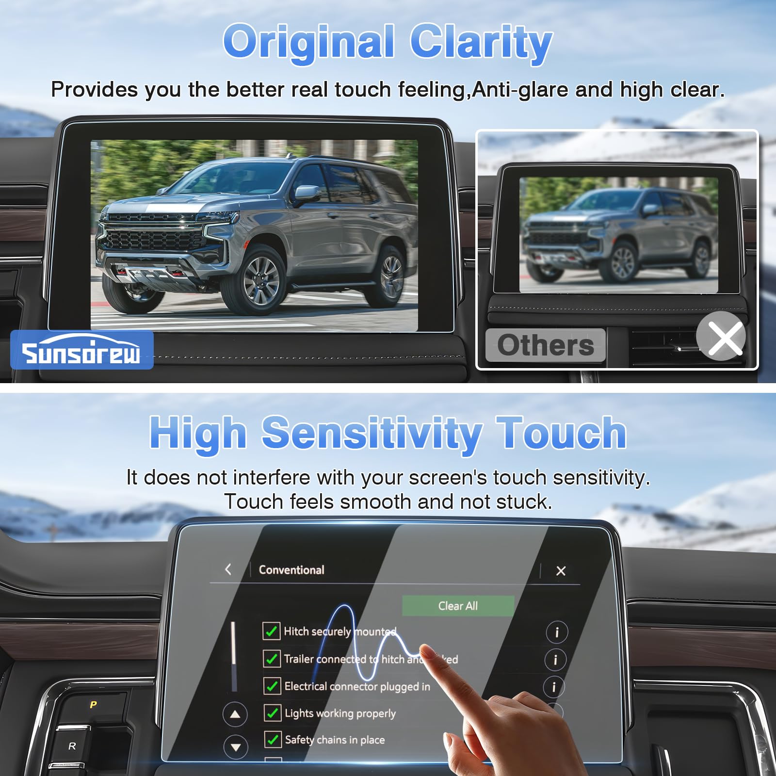 Sunsdrew 2Pcs Screen Protector For 2021 2024 2025 Chevy Tahoe/Suburban/Gmc Yukon Accessories 10.2 Inch Touch Screen Radio Display Protector 9H Tempered Glass Protective Film Anti Glare